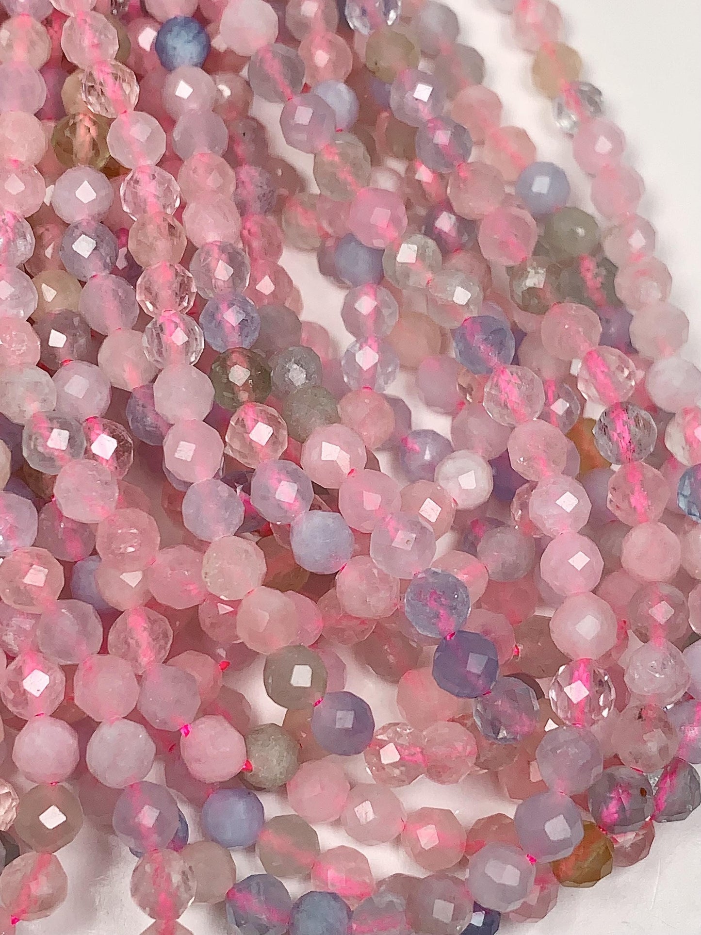 AAA Pink Blue Morganite Faceted Round Beads: 2mm 3mm 4mm, 15.5" Strand