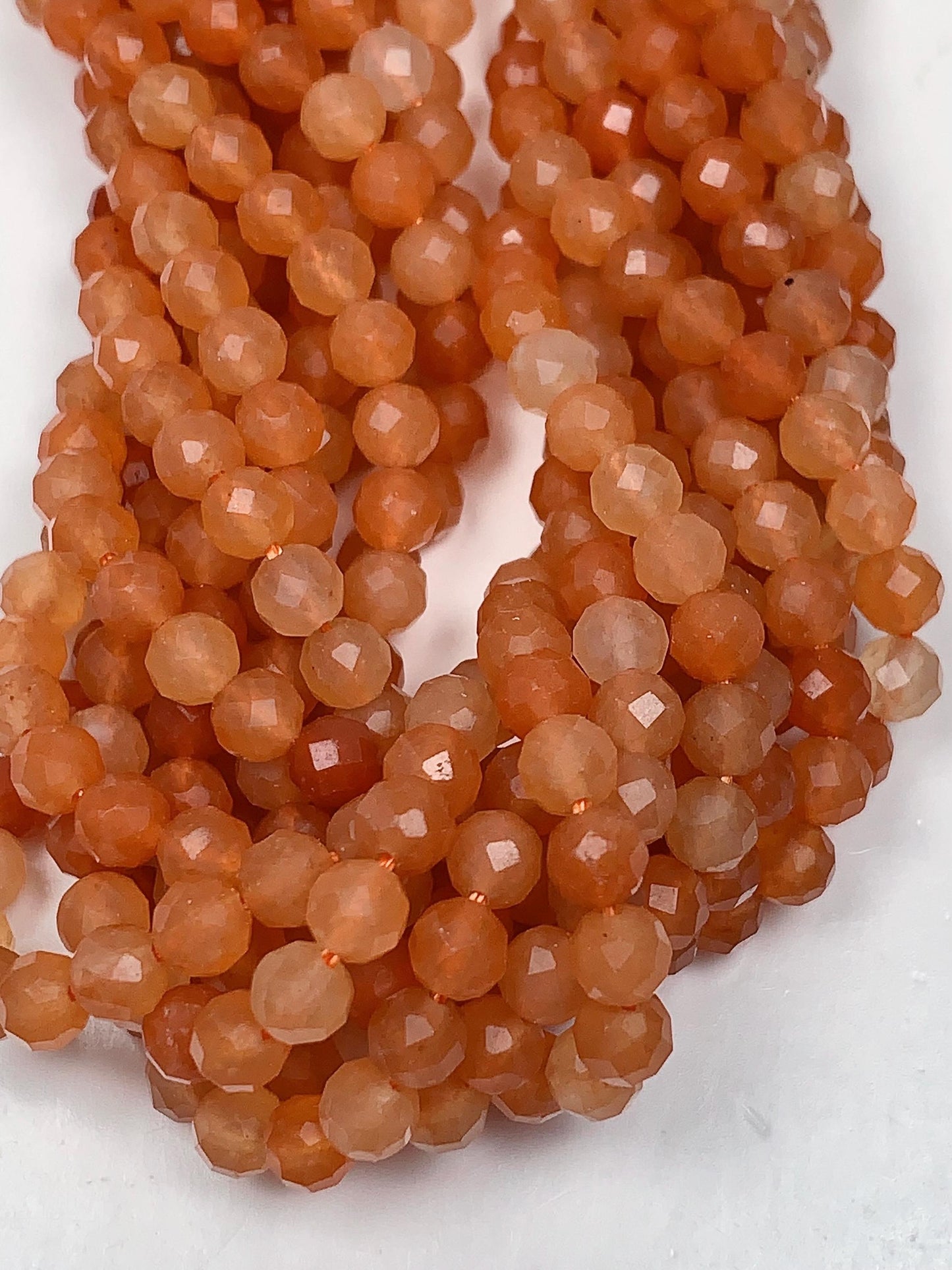 Genuine Natural Orange Red Aventurine Faceted Round Beads 15.5" Strand 2mm 3mm 4mm