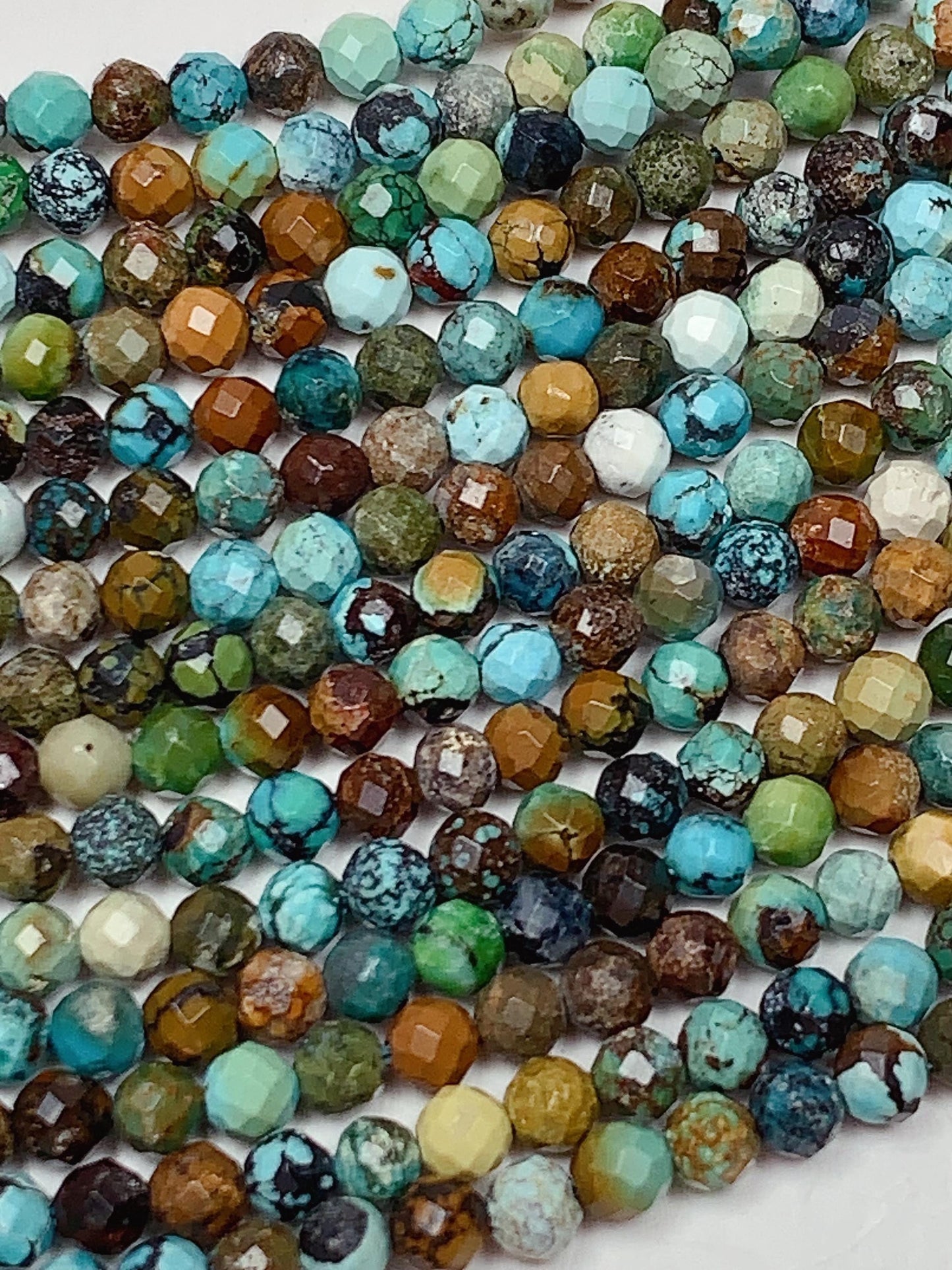 Natural Chrysocolla Azurite Faceted Round Beads: Blue, Yellow, Brown, Green - 15.5" Strand