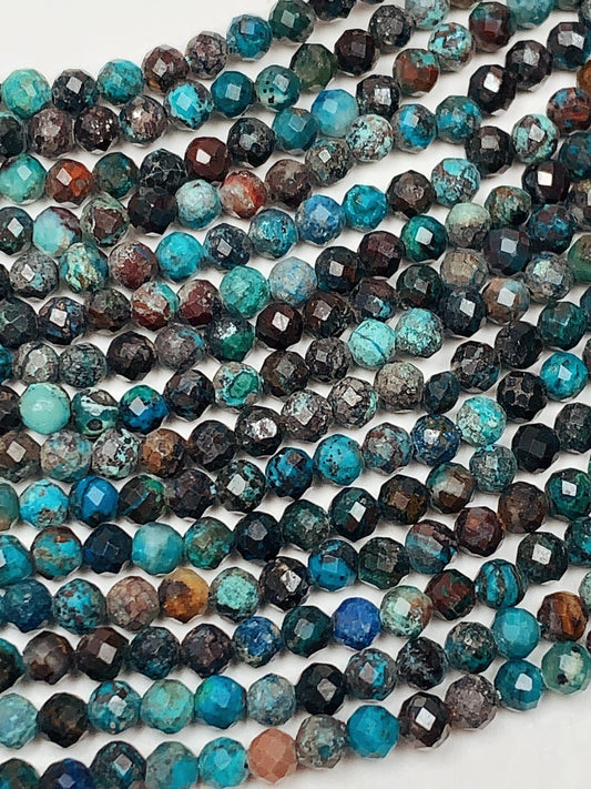 Faceted Chrysocolla Azurite Beads: Natural Phoenix Brown Blue Gemstone, 15.5" Strand