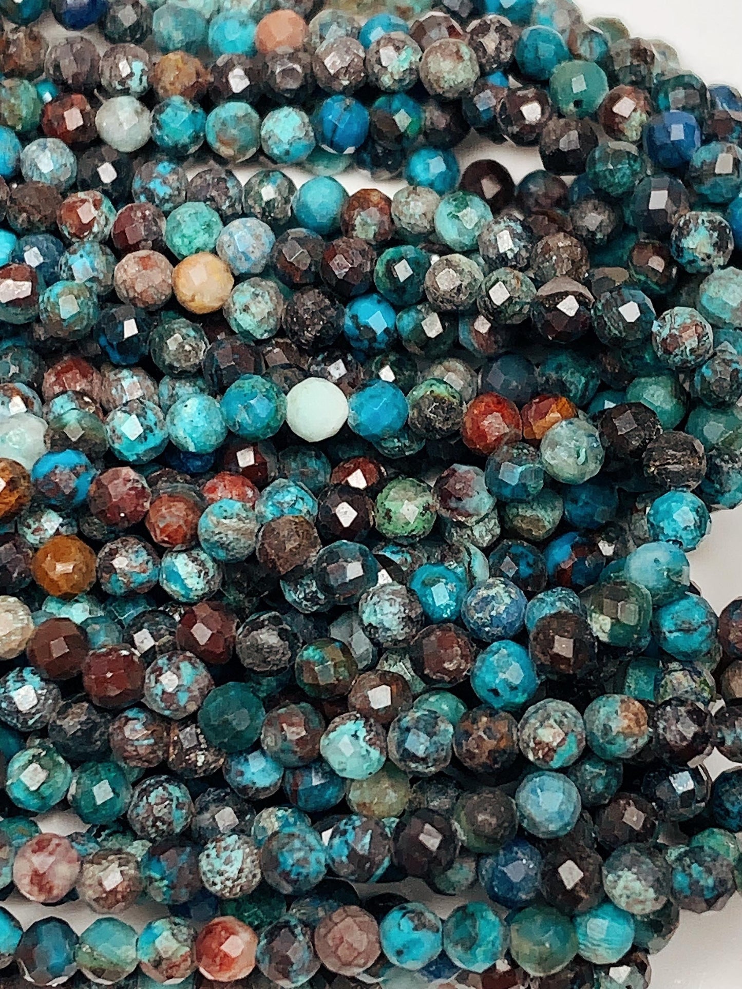 Faceted Chrysocolla Azurite Beads: Natural Phoenix Brown Blue Gemstone, 15.5" Strand