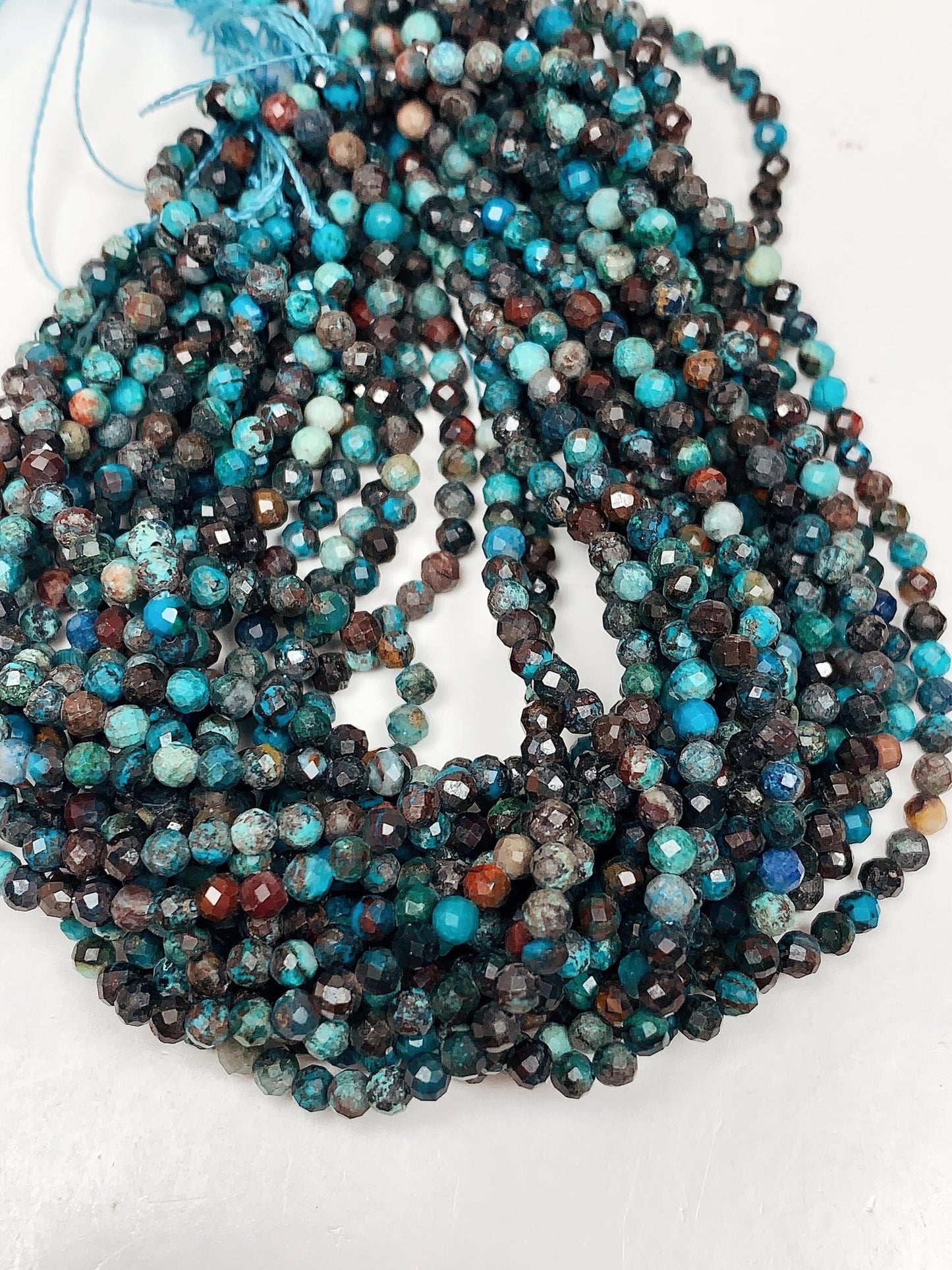 Faceted Chrysocolla Azurite Beads: Natural Phoenix Brown Blue Gemstone, 15.5" Strand