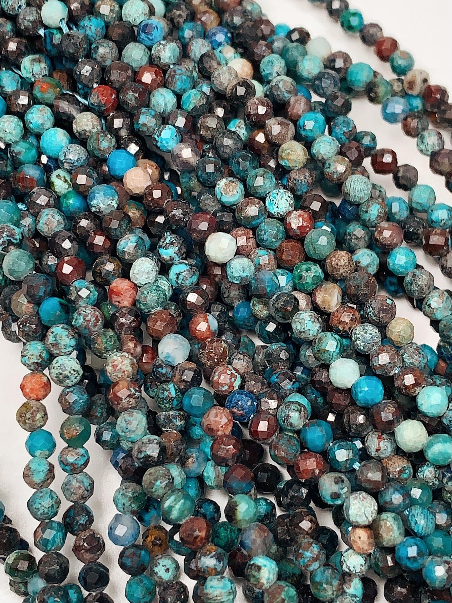 Faceted Chrysocolla Azurite Beads: Natural Phoenix Brown Blue Gemstone, 15.5" Strand