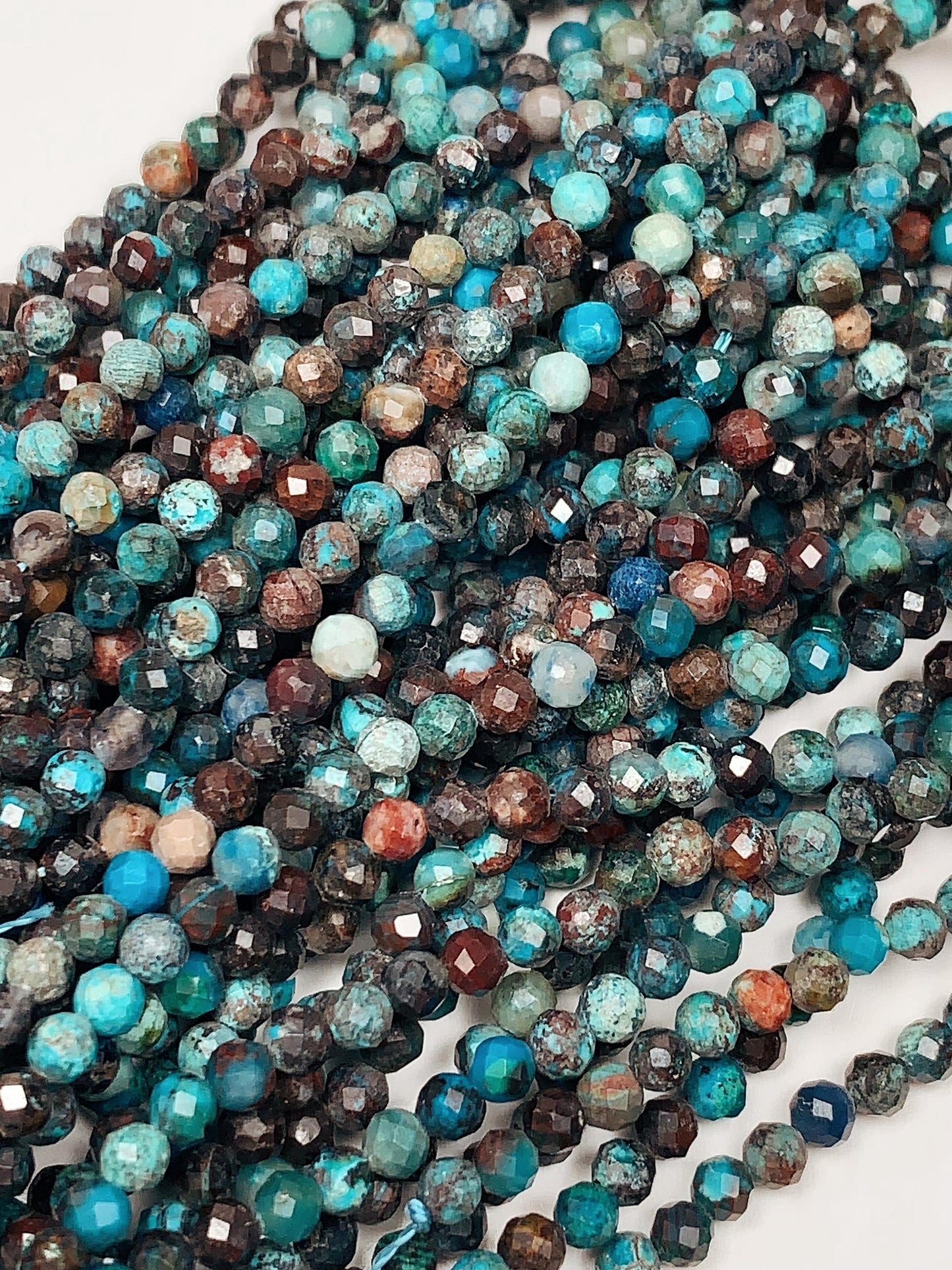 Faceted Chrysocolla Azurite Beads: Natural Phoenix Brown Blue Gemstone, 15.5" Strand