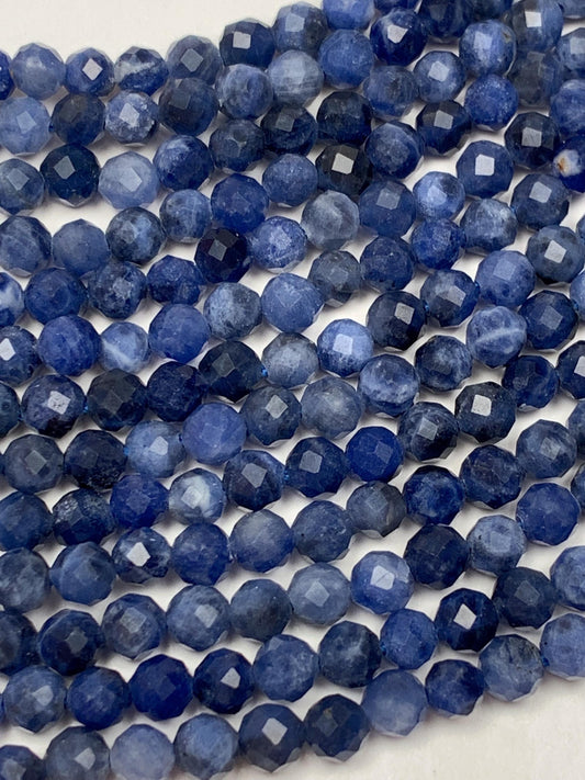 Genuine Natural Blue Sodalite Faceted Round Beads 15.5" Strand 2mm 3mm 4mm