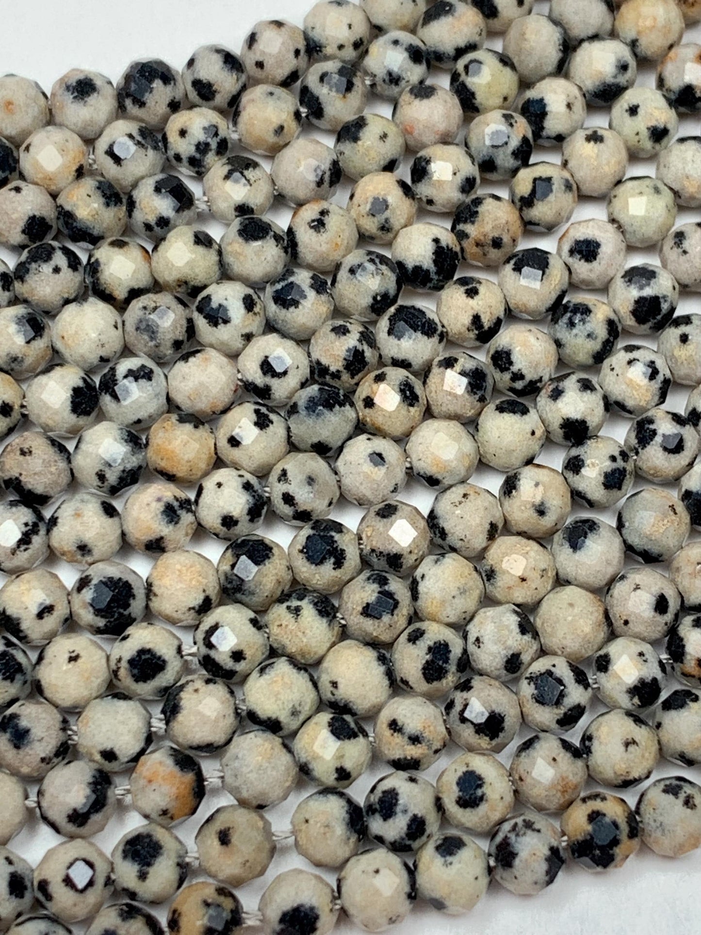 Genuine Natural black white Dalmatian Jasper Faceted Round Beads 15.5" Strand 2mm 3mm 4mm