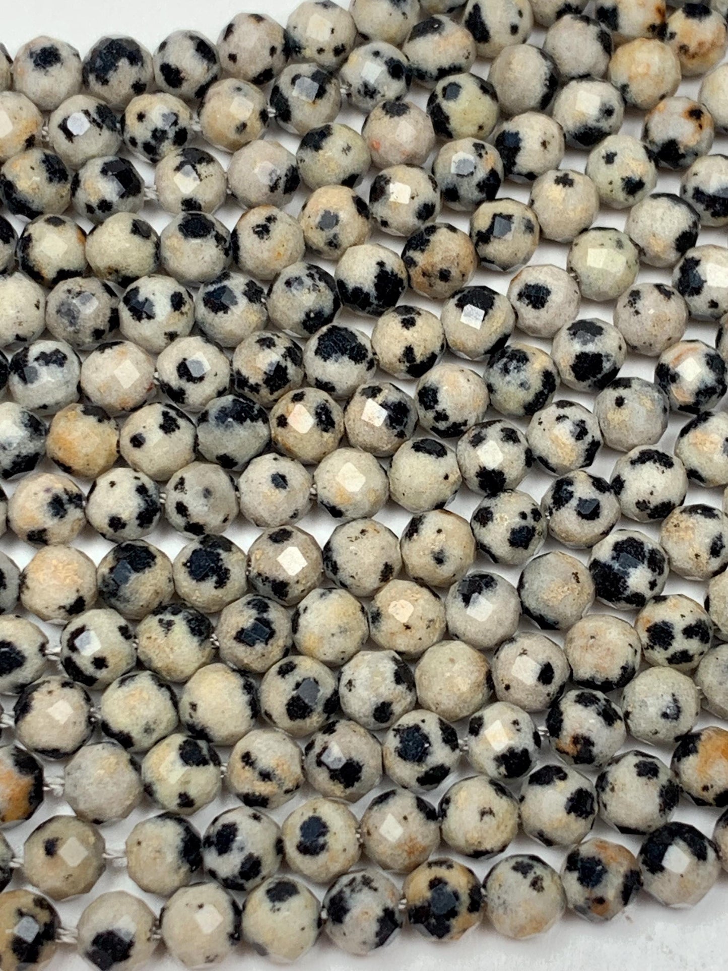 Genuine Natural black white Dalmatian Jasper Faceted Round Beads 15.5" Strand 2mm 3mm 4mm
