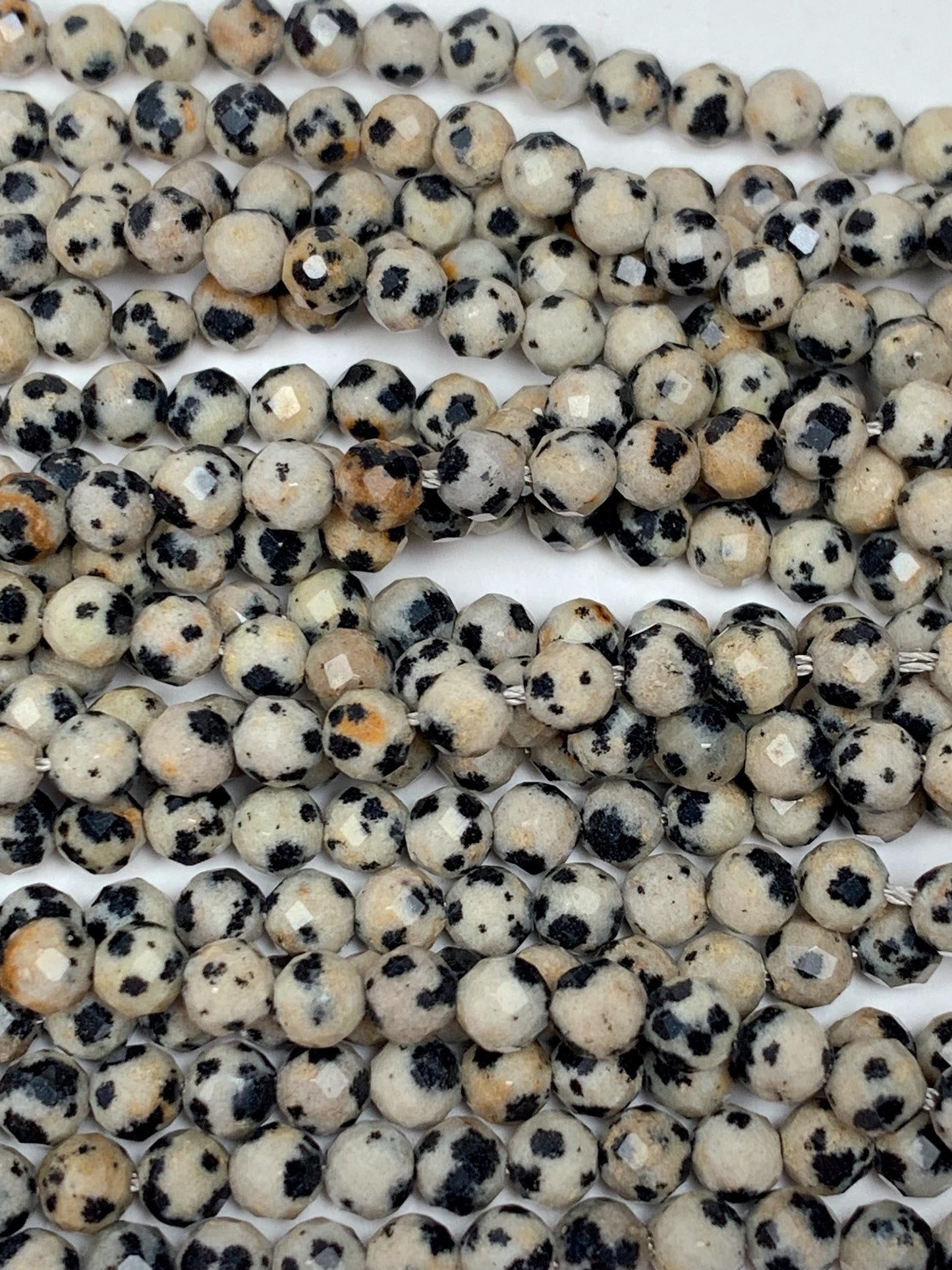 Genuine Natural black white Dalmatian Jasper Faceted Round Beads 15.5" Strand 2mm 3mm 4mm