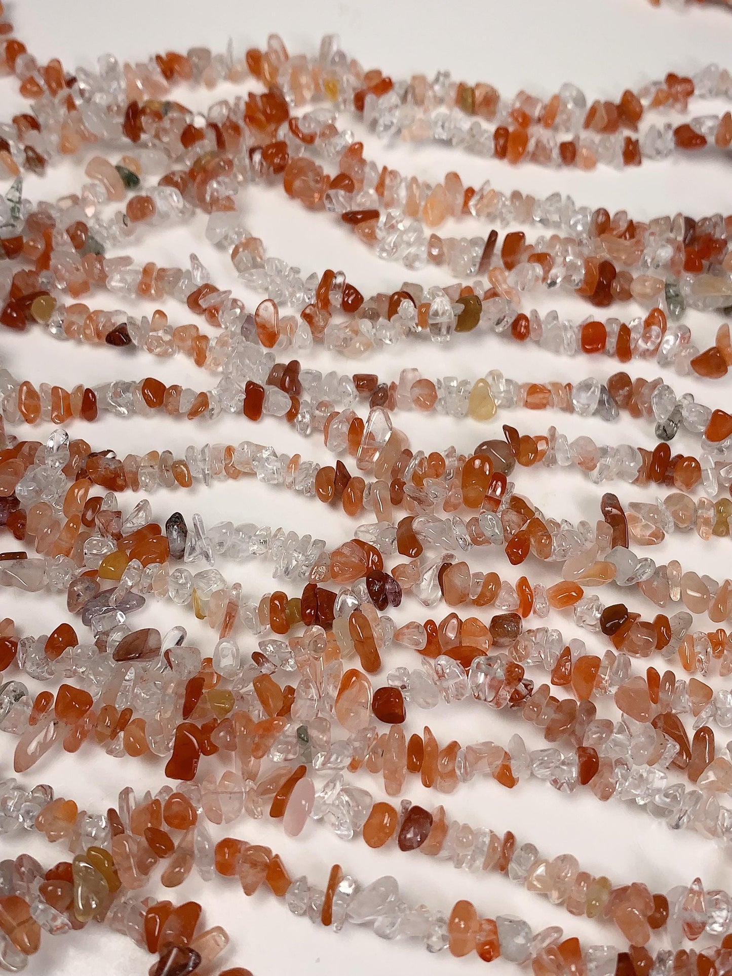Red Rutilated Quartz Beads: Natural Nugget Pebble Chips, 32" Strand