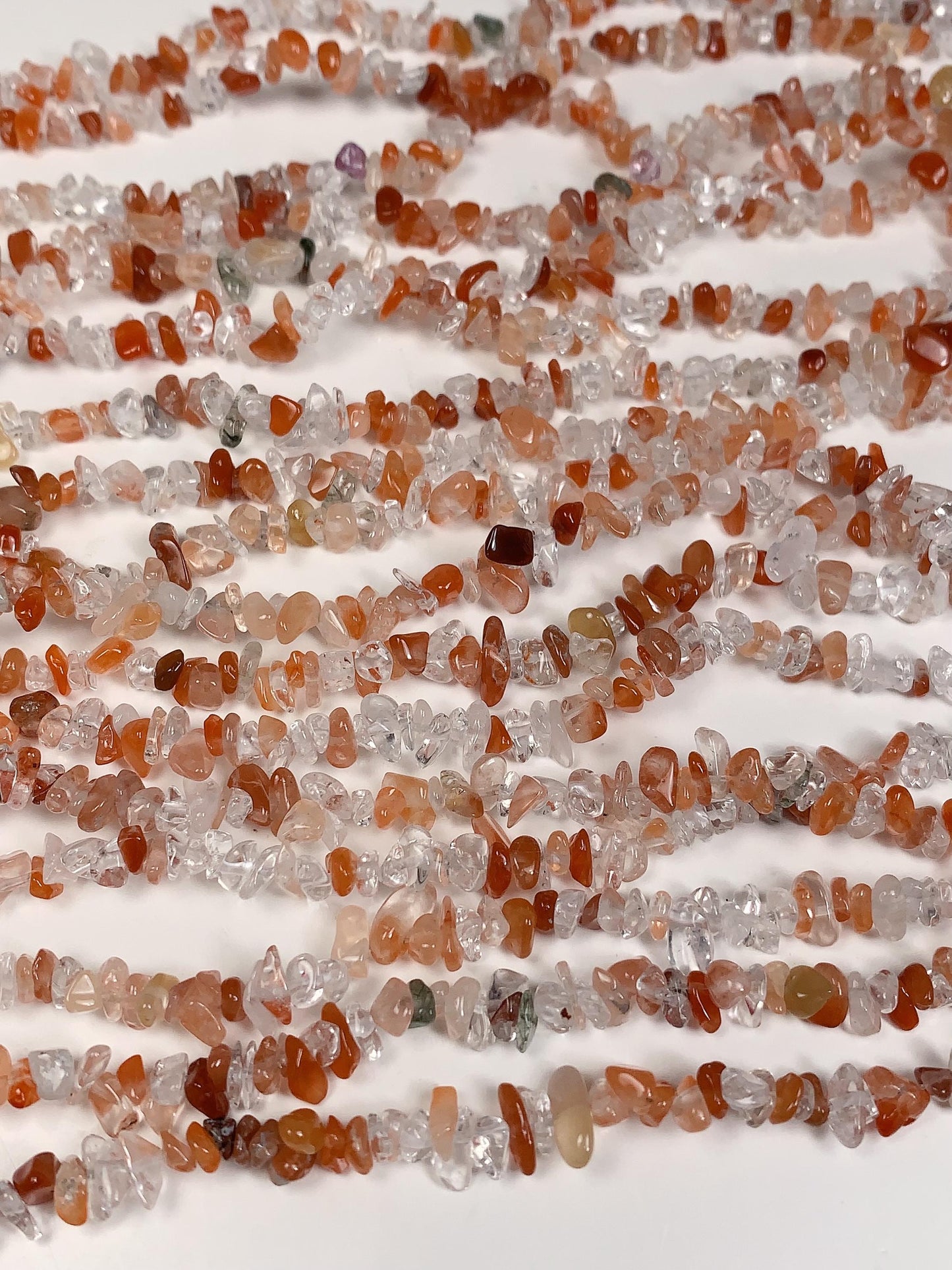 Red Rutilated Quartz Beads: Natural Nugget Pebble Chips, 32" Strand