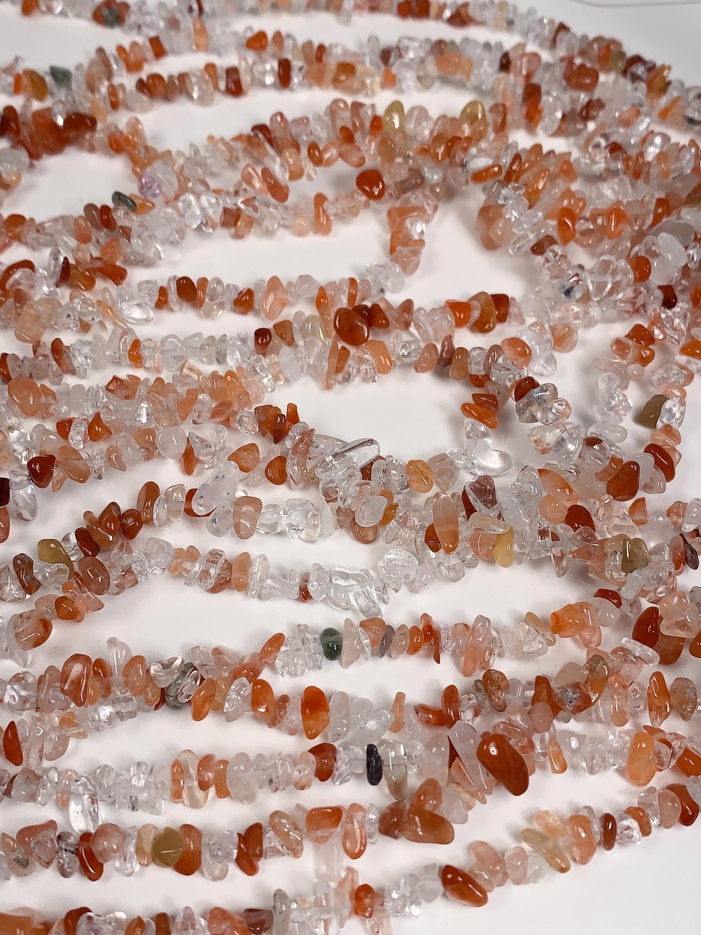 Red Rutilated Quartz Beads: Natural Nugget Pebble Chips, 32" Strand