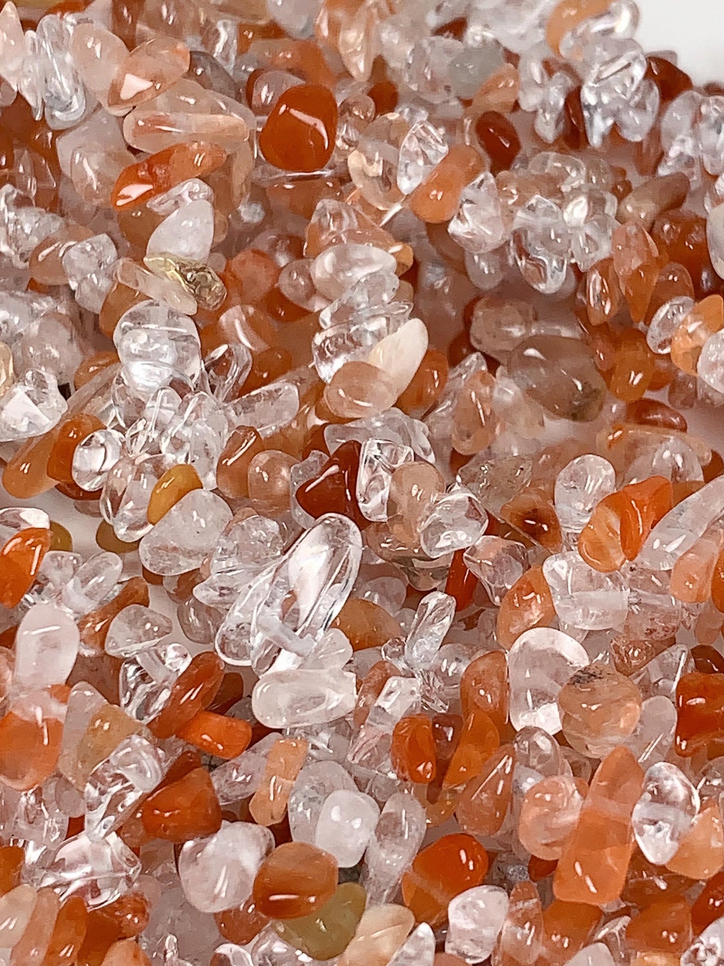 Red Rutilated Quartz Beads: Natural Nugget Pebble Chips, 32" Strand