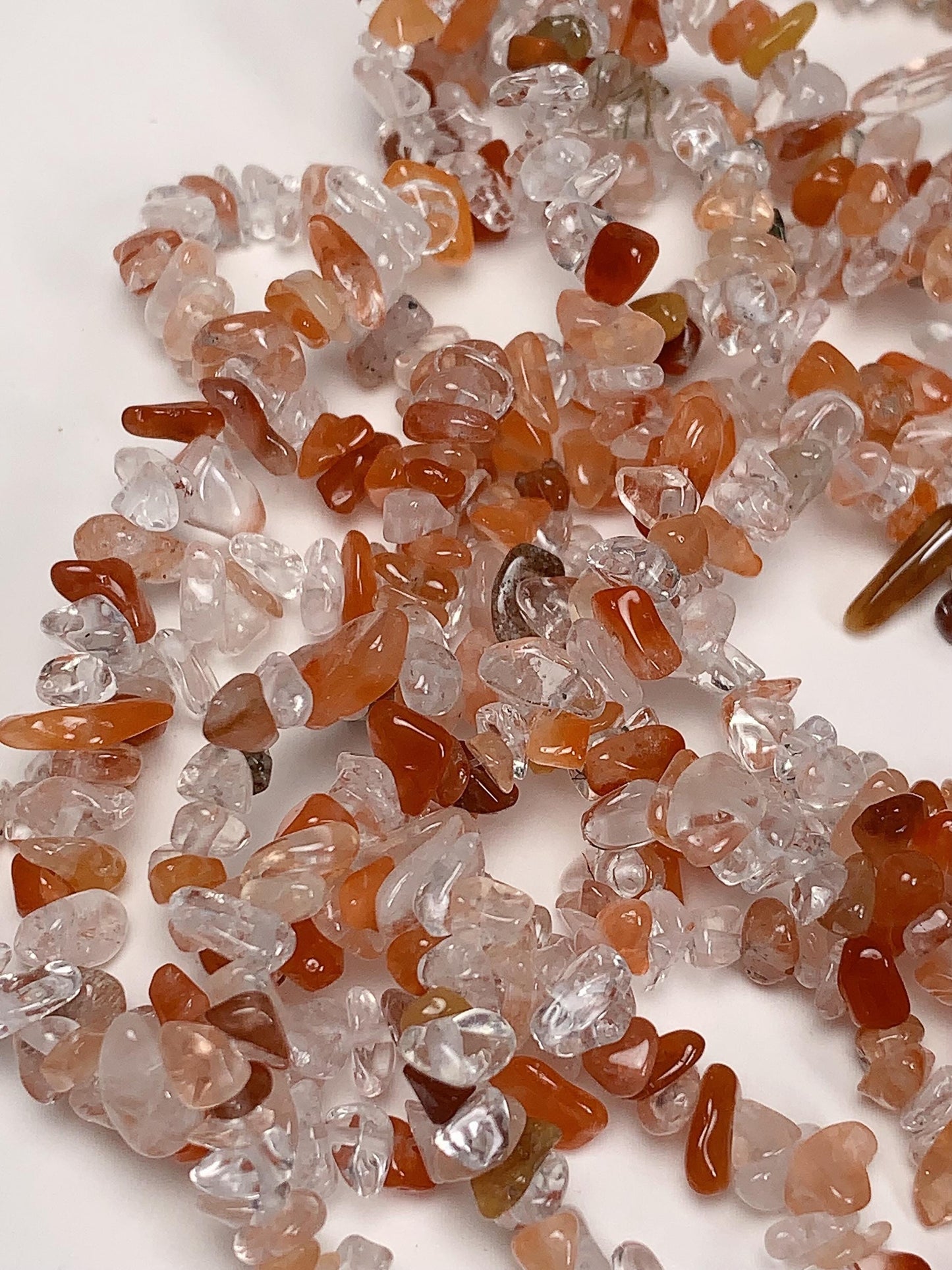Red Rutilated Quartz Beads: Natural Nugget Pebble Chips, 32" Strand