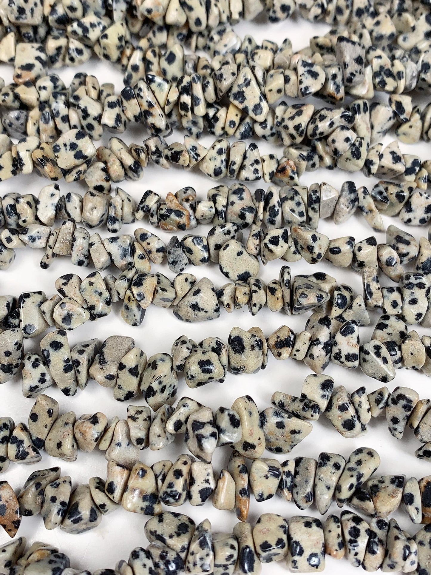 Dalmatian Jasper Chip Beads: Natural Black White Gemstone, 32" Strand