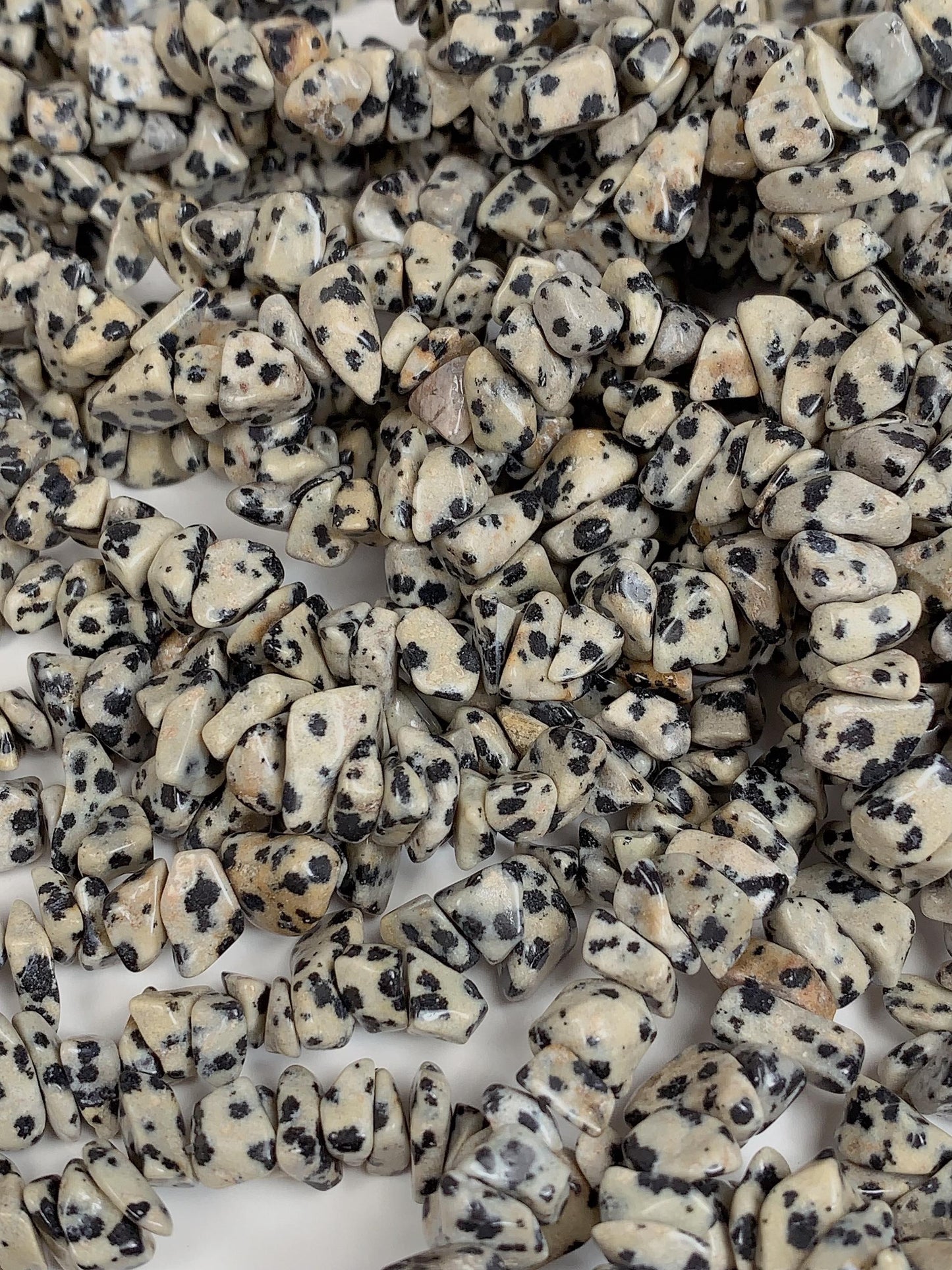 Dalmatian Jasper Chip Beads: Natural Black White Gemstone, 32" Strand