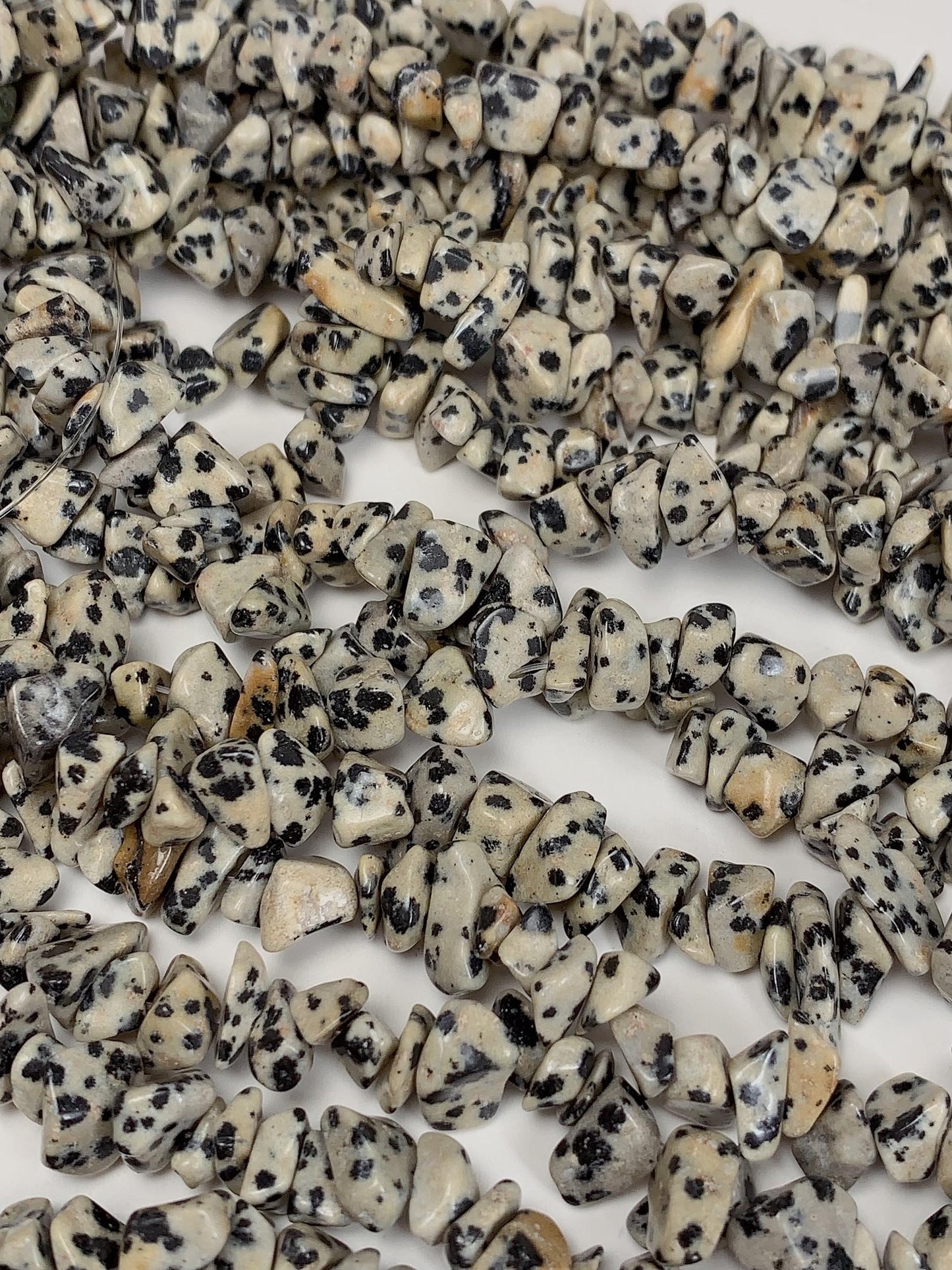 Dalmatian Jasper Chip Beads: Natural Black White Gemstone, 32" Strand