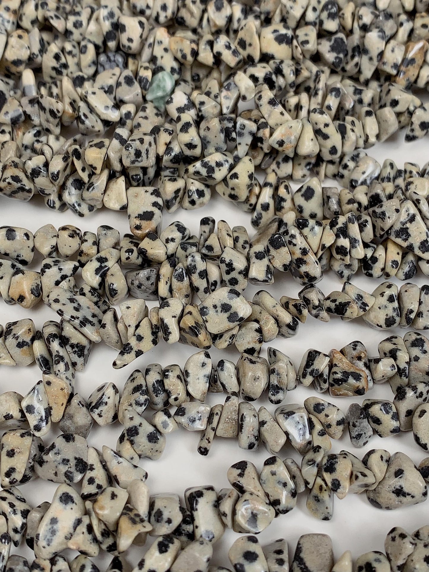 Dalmatian Jasper Chip Beads: Natural Black White Gemstone, 32" Strand