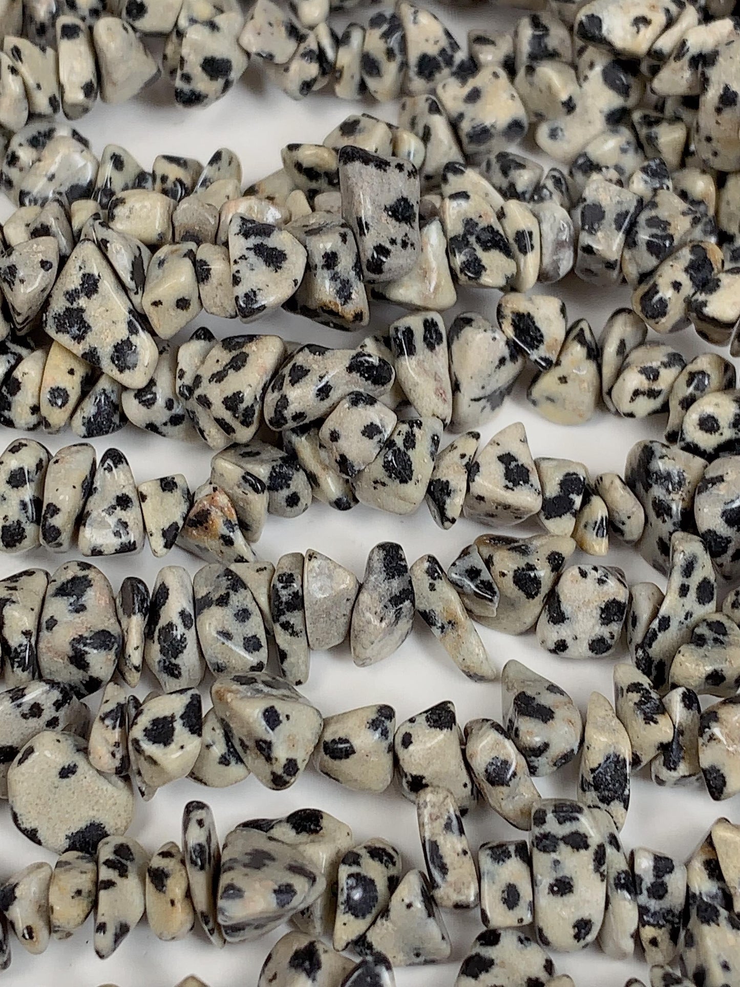 Dalmatian Jasper Chip Beads: Natural Black White Gemstone, 32" Strand