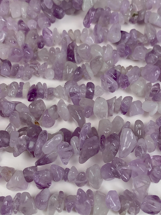 Lavender Amethyst Chip Beads: Natural Gemstone Crystal Nuggets, 32" Strand