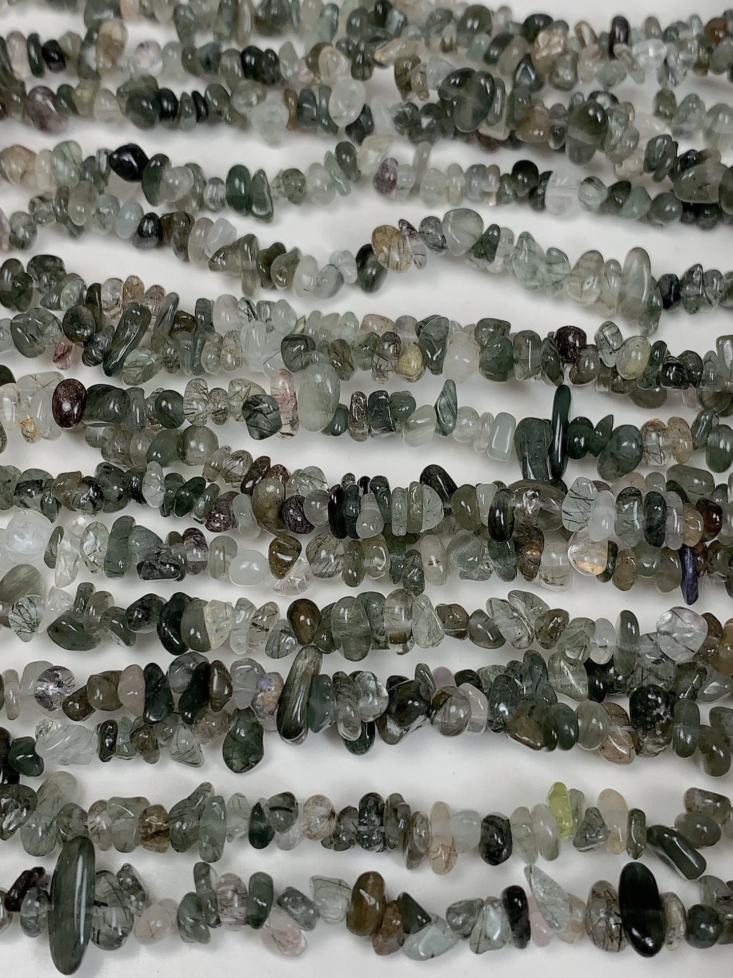 Green Tourmaline Rutilated Quartz Beads: 32" DIY Gemstone Crystal Strand
