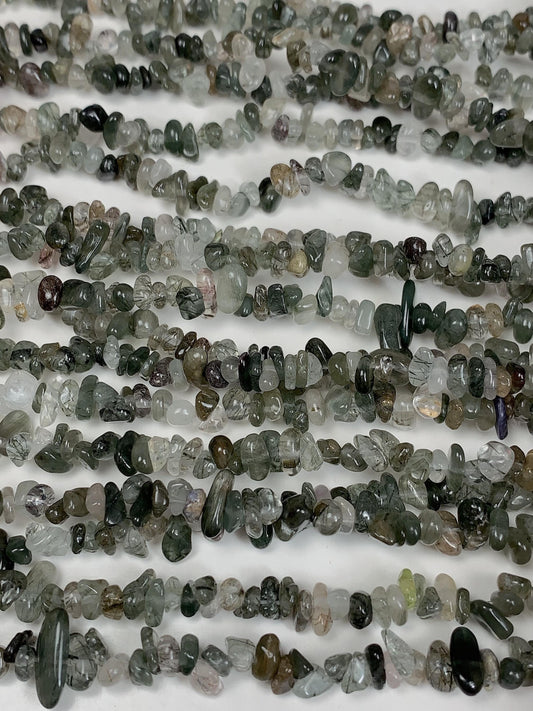 Green Tourmaline Rutilated Quartz Beads: 32" DIY Gemstone Crystal Strand