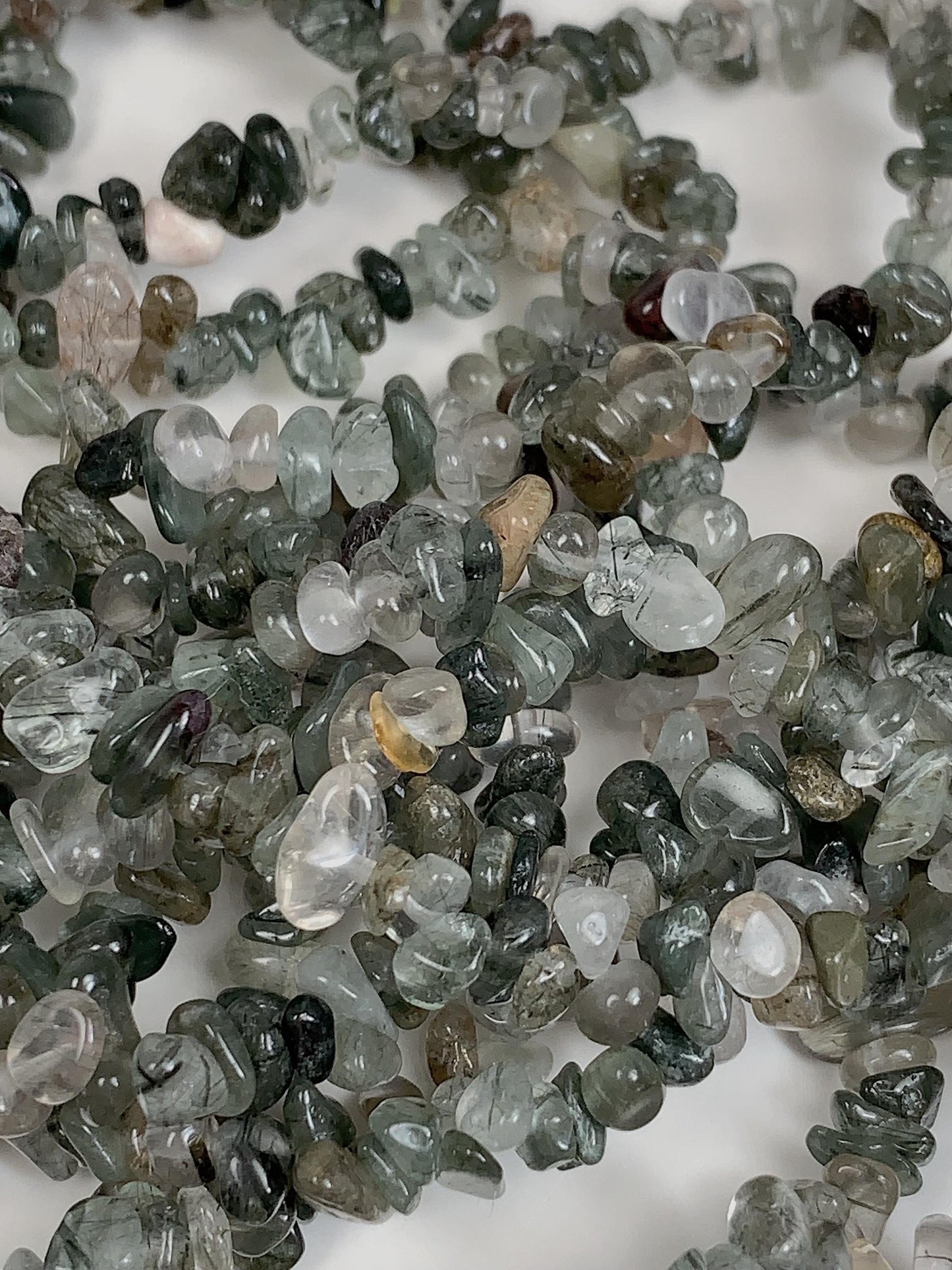 Green Tourmaline Rutilated Quartz Beads: 32" DIY Gemstone Crystal Strand