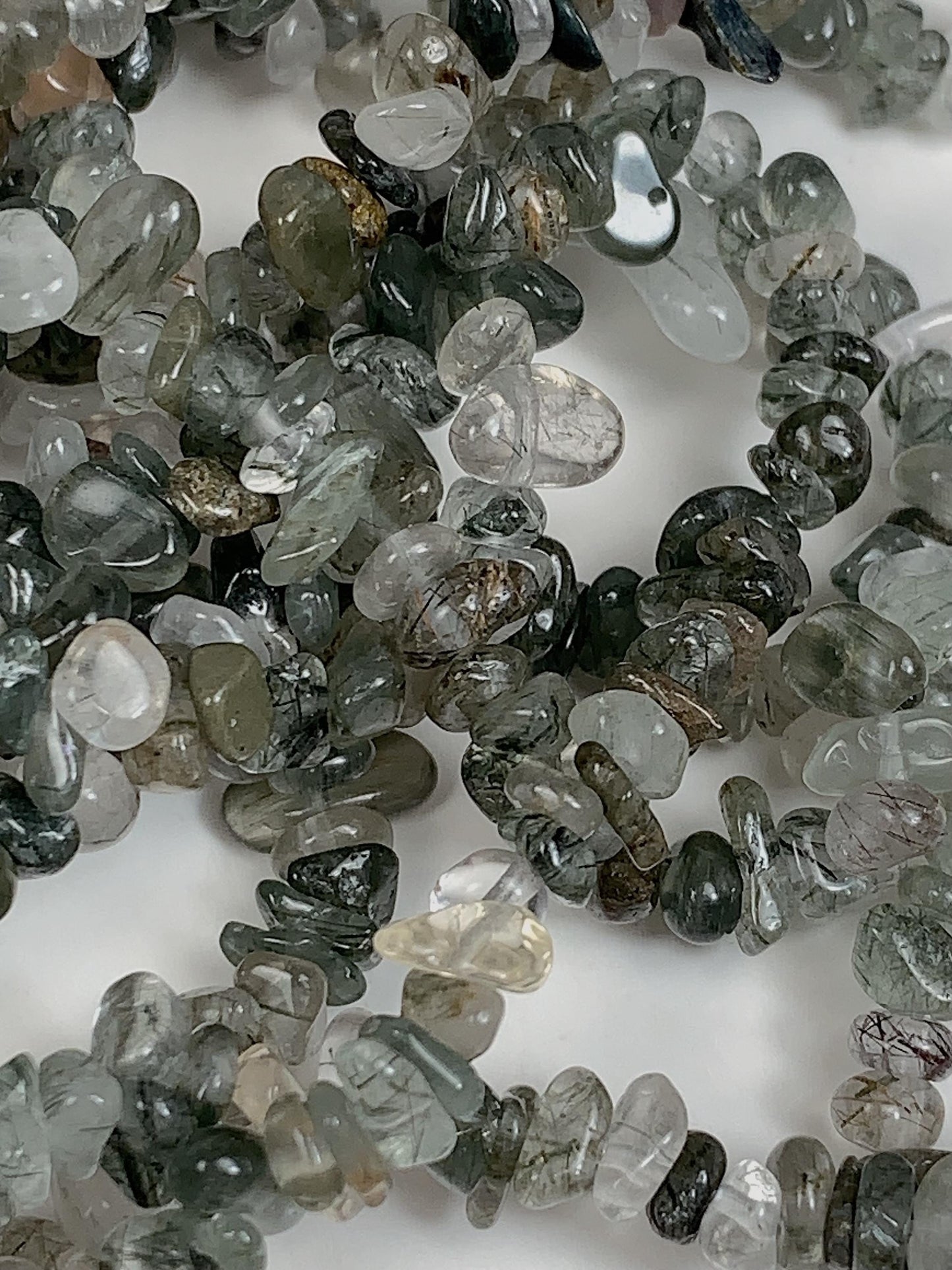 Green Tourmaline Rutilated Quartz Beads: 32" DIY Gemstone Crystal Strand