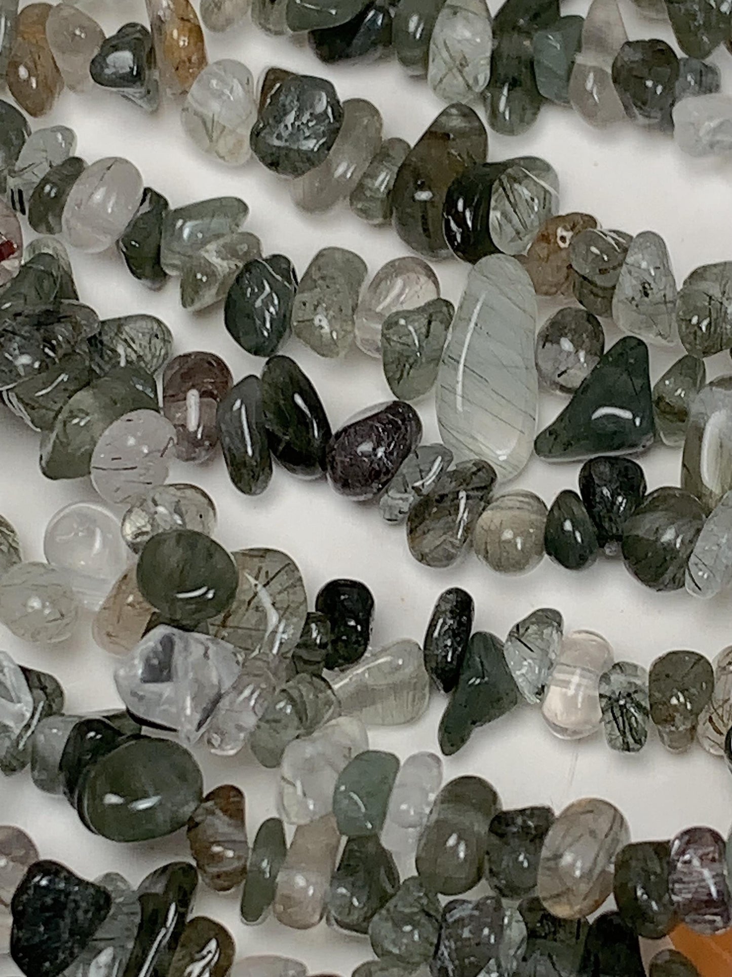 Green Tourmaline Rutilated Quartz Beads: 32" DIY Gemstone Crystal Strand
