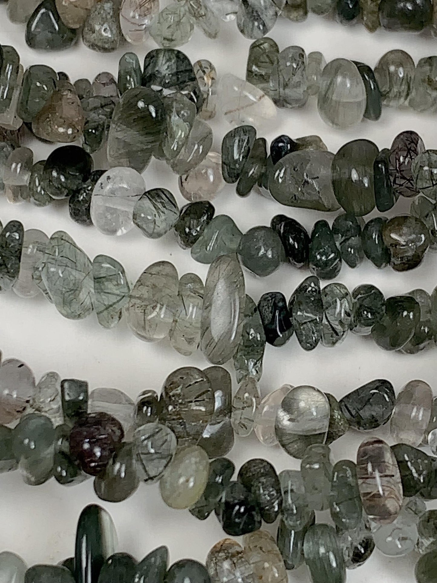 Green Tourmaline Rutilated Quartz Beads: 32" DIY Gemstone Crystal Strand