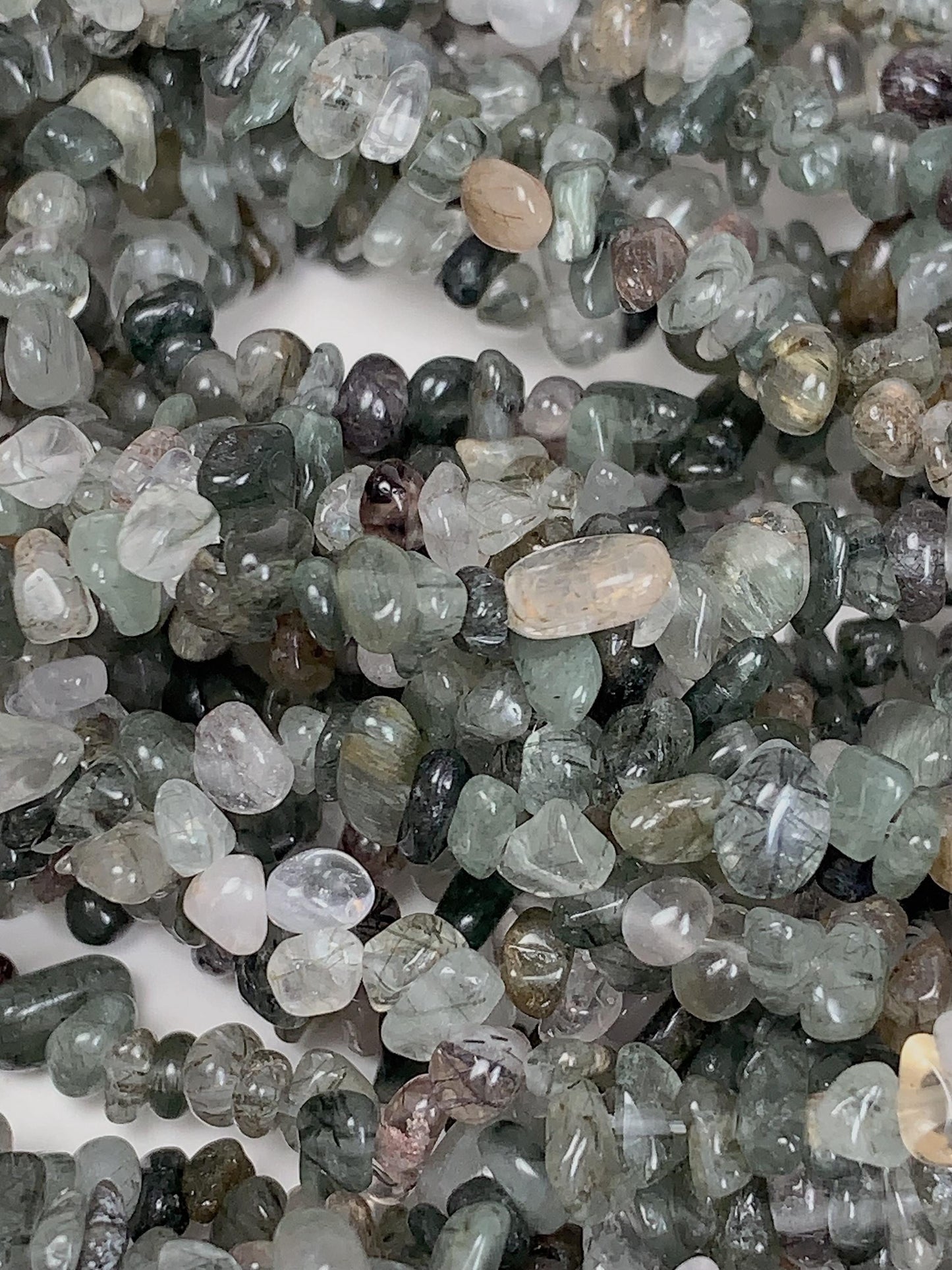 Green Tourmaline Rutilated Quartz Beads: 32" DIY Gemstone Crystal Strand