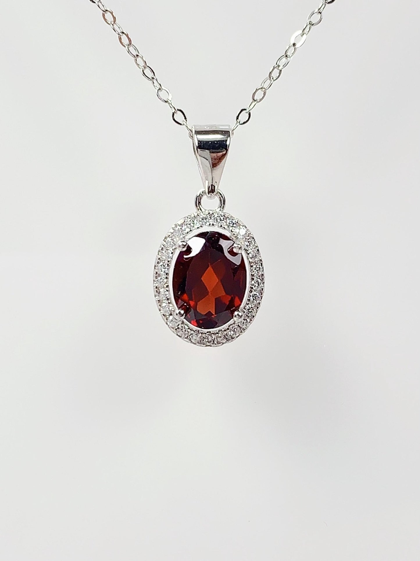 Red Garnet Sterling Silver Necklace: 18K Gold Plated Pendant