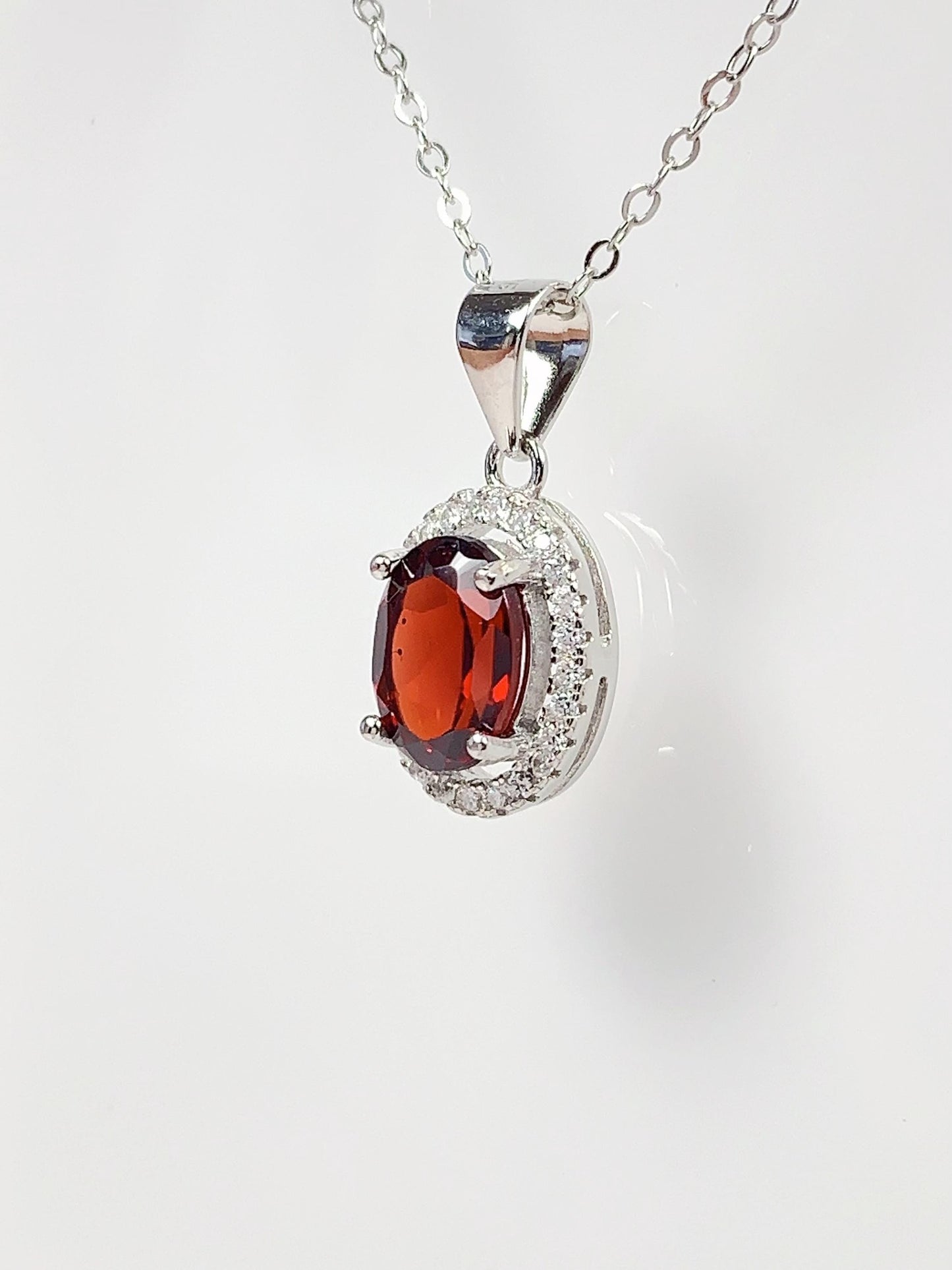 Red Garnet Sterling Silver Necklace: 18K Gold Plated Pendant