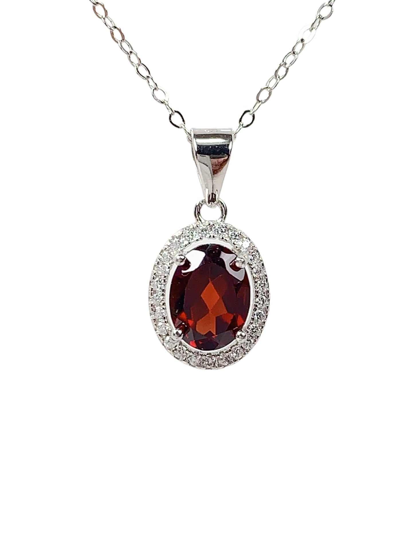 Red Garnet Sterling Silver Necklace: 18K Gold Plated Pendant