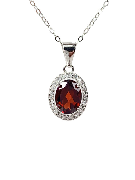 Red Garnet Sterling Silver Necklace: 18K Gold Plated Pendant