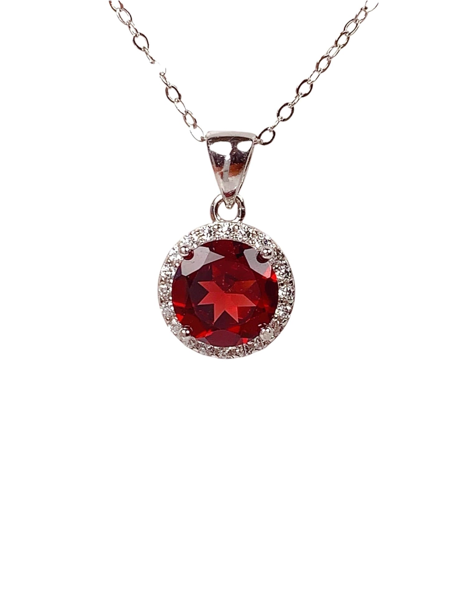 Red Garnet Sterling Silver Necklace: 18K Gold Plated Pendant