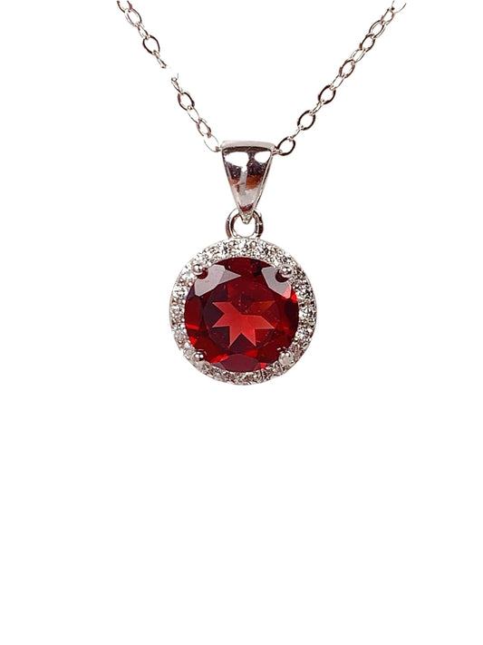 Red Garnet Sterling Silver Necklace: 18K Gold Plated Pendant