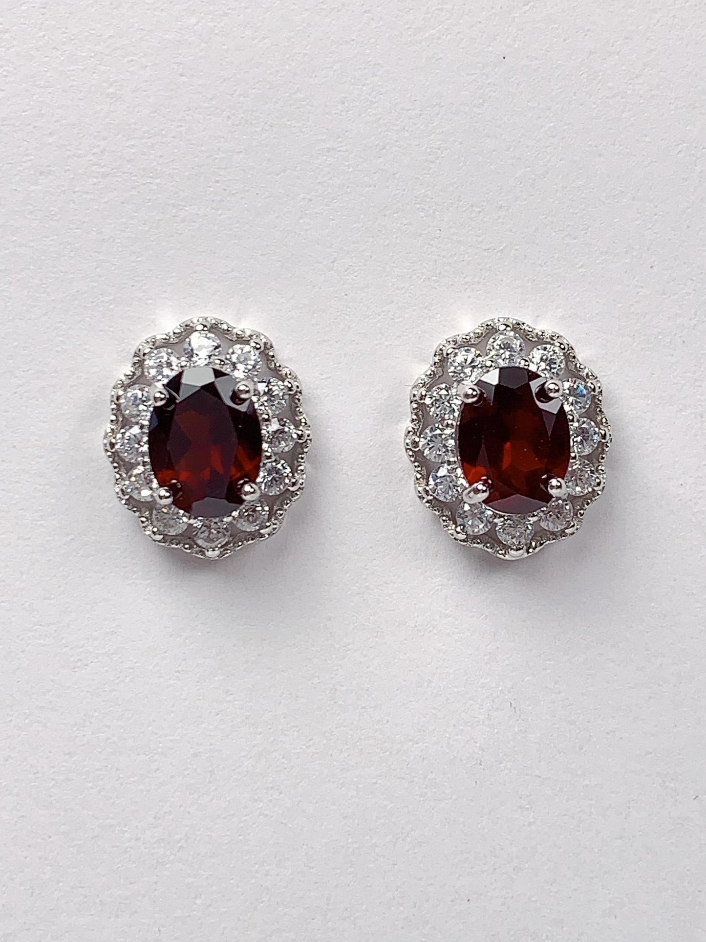 Red Garnet Sterling Silver Earrings: 18k Gold Plated, AAA Grade