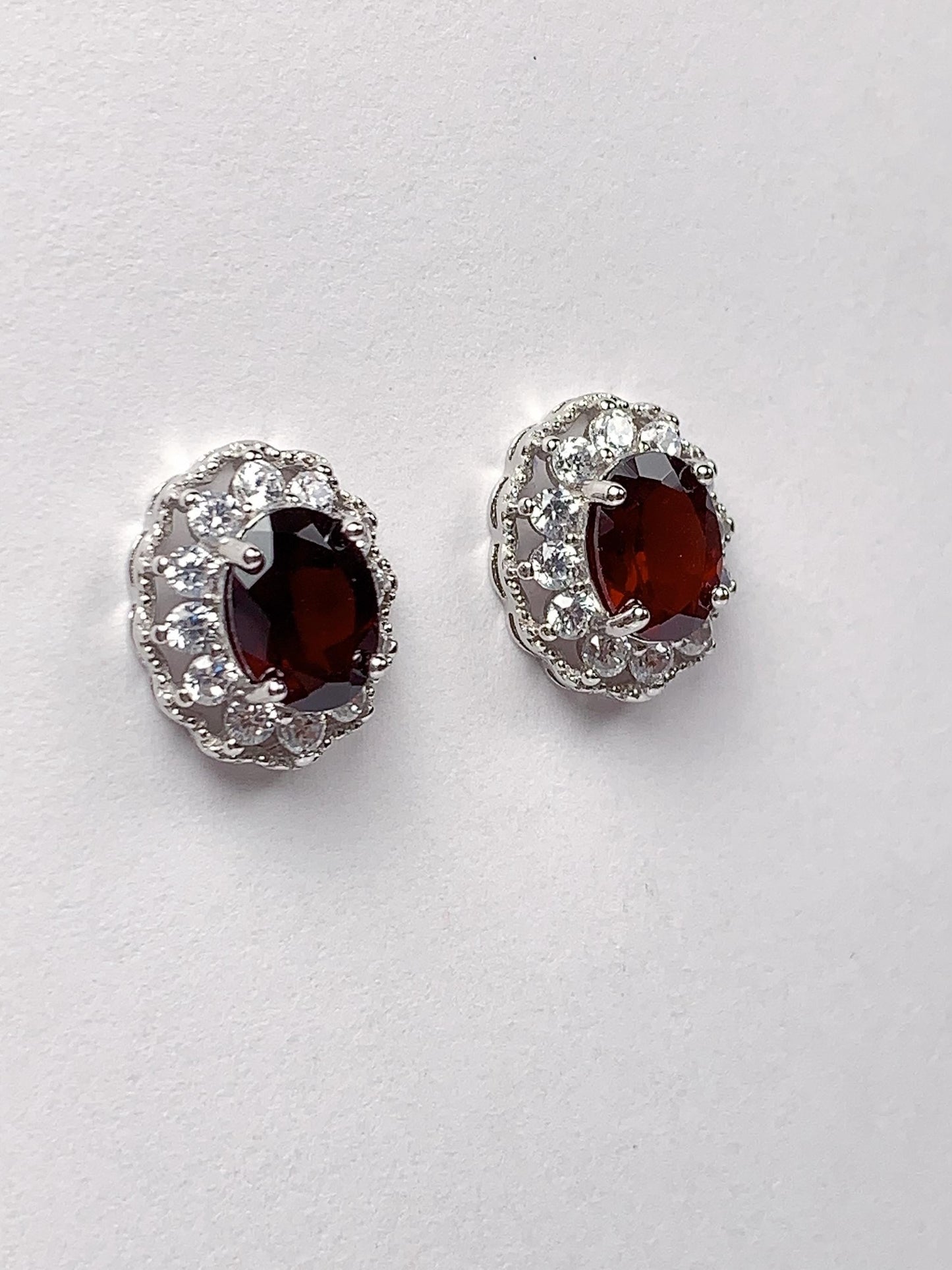 Red Garnet Sterling Silver Earrings: 18k Gold Plated, AAA Grade