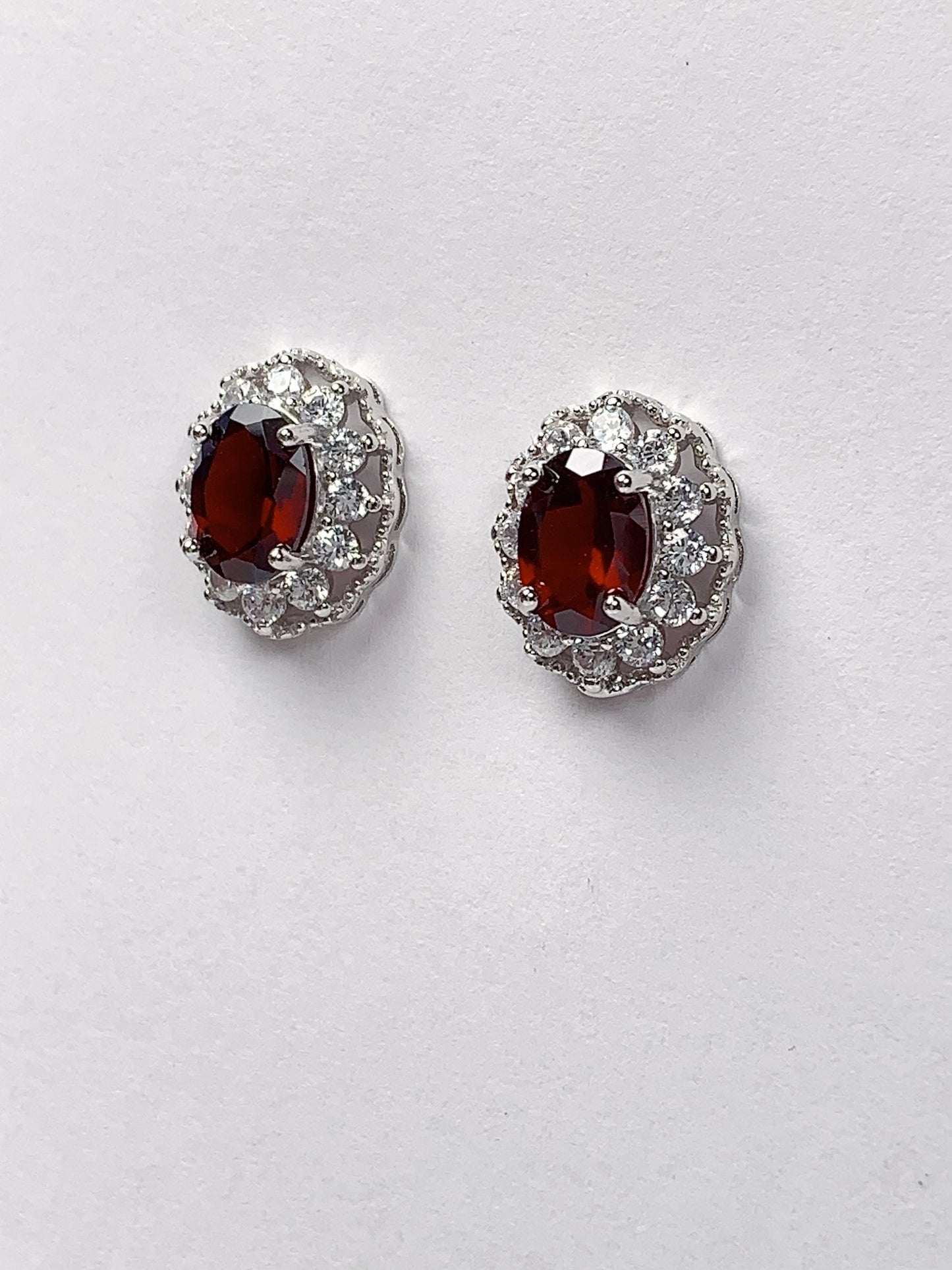 Red Garnet Sterling Silver Earrings: 18k Gold Plated, AAA Grade