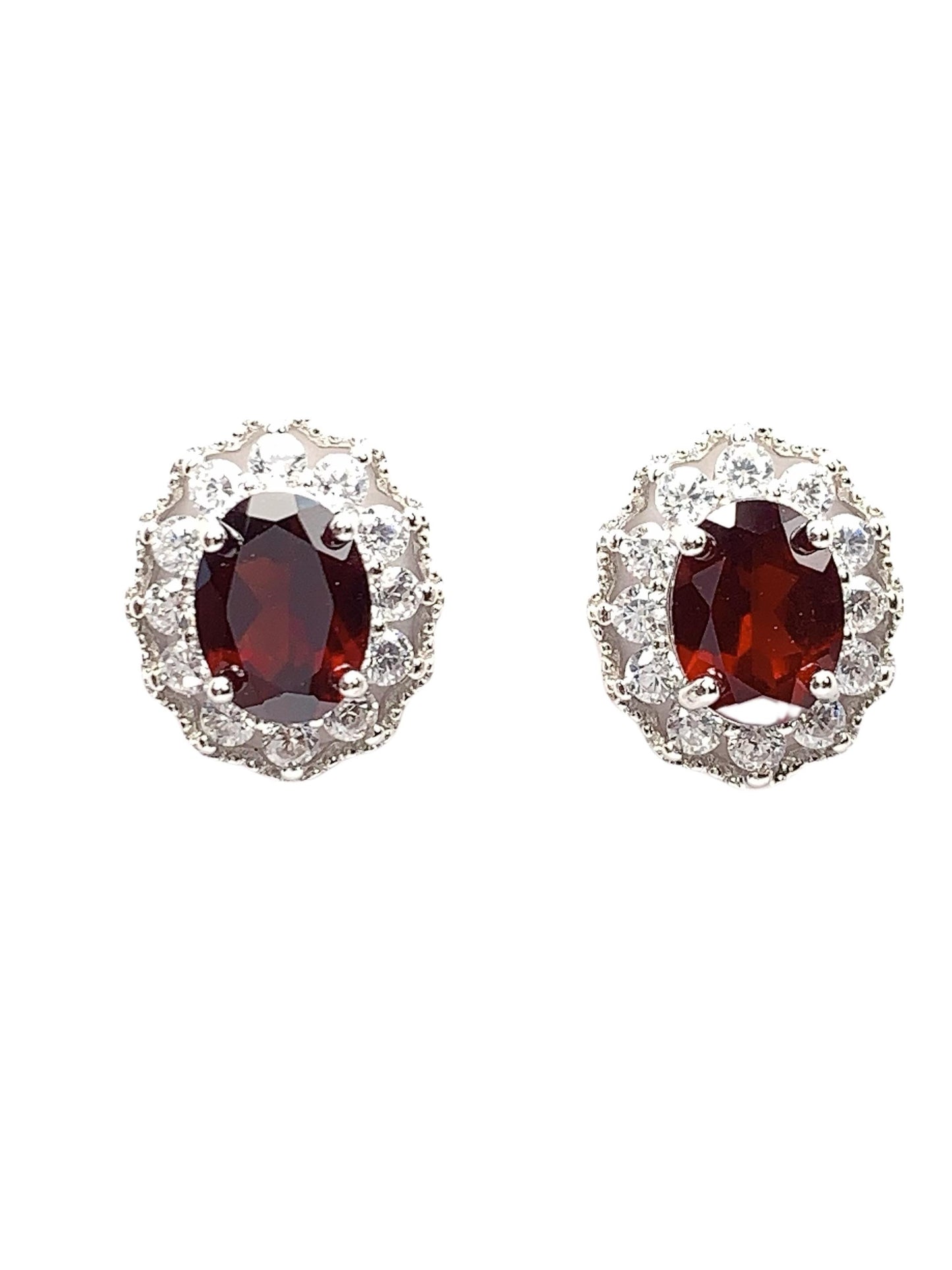 Red Garnet Sterling Silver Earrings: 18k Gold Plated, AAA Grade