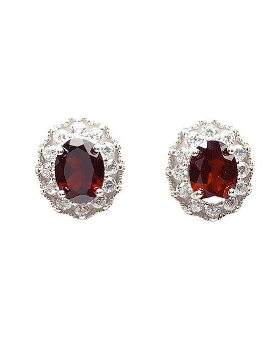 Red Garnet Sterling Silver Earrings: 18k Gold Plated, AAA Grade
