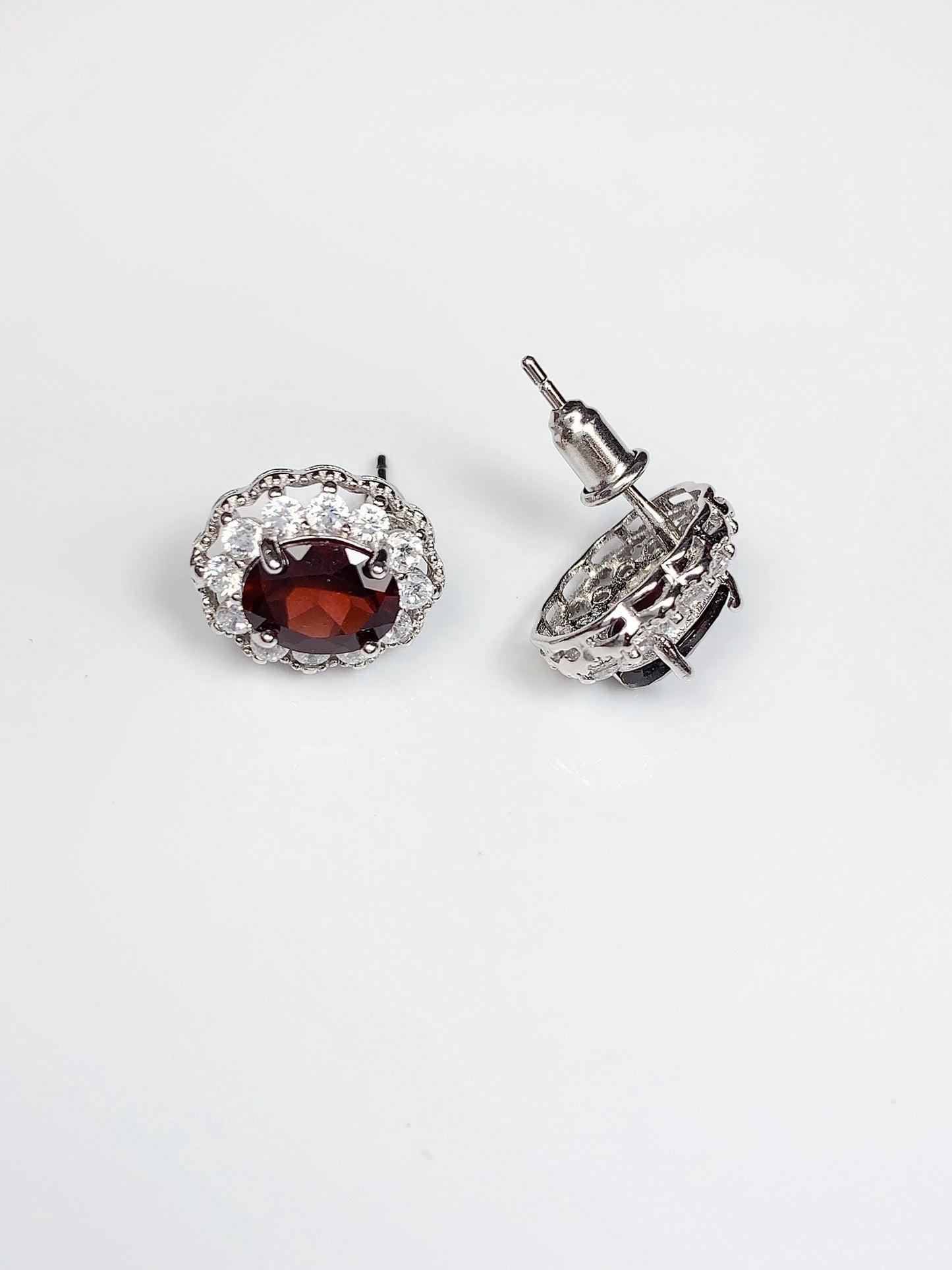 Red Garnet Sterling Silver Earrings: 18k Gold Plated, AAA Grade