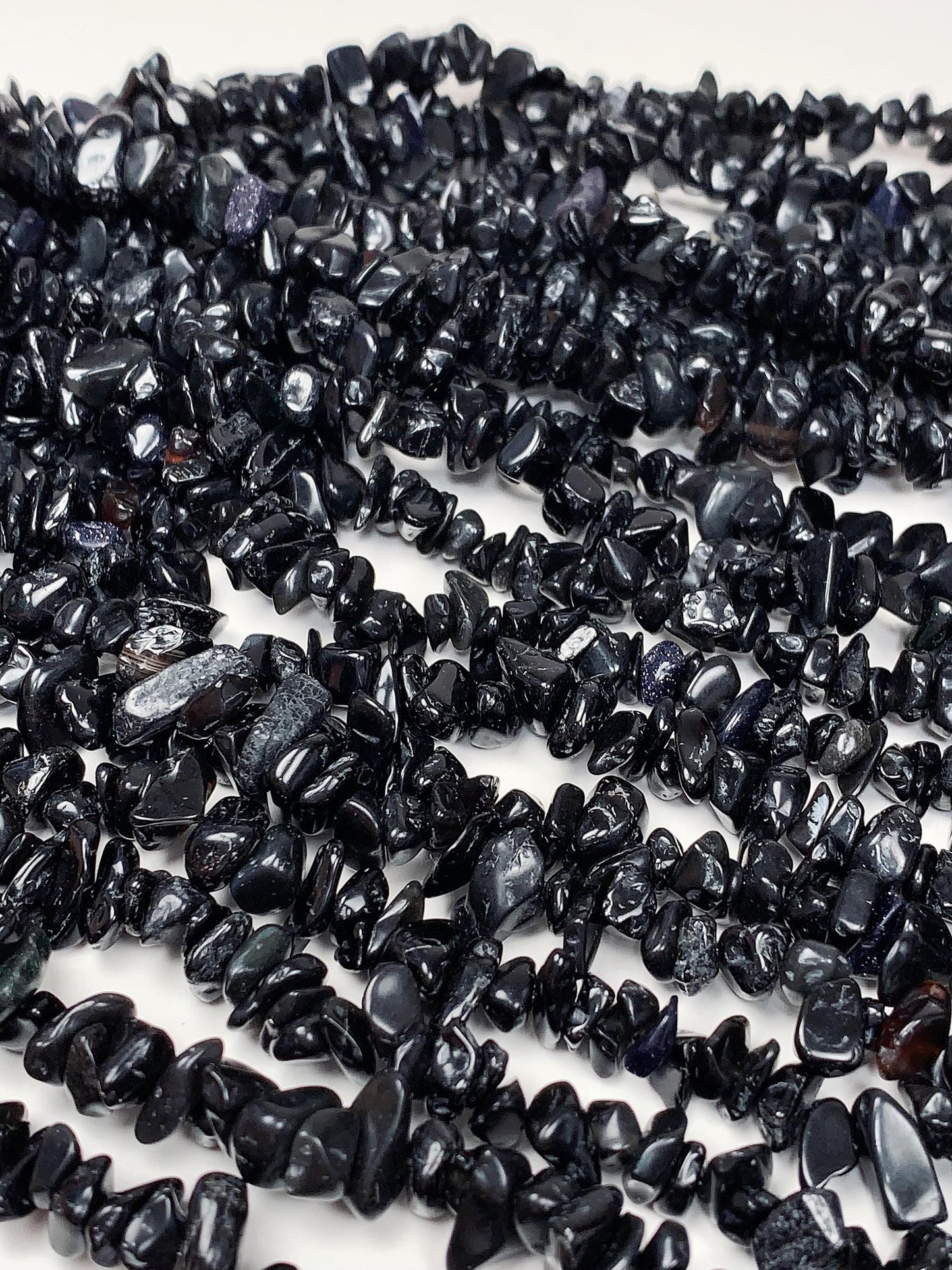 Black Tourmaline Nugget Beads: Genuine Gemstone Crystal Chips, 32" Strand