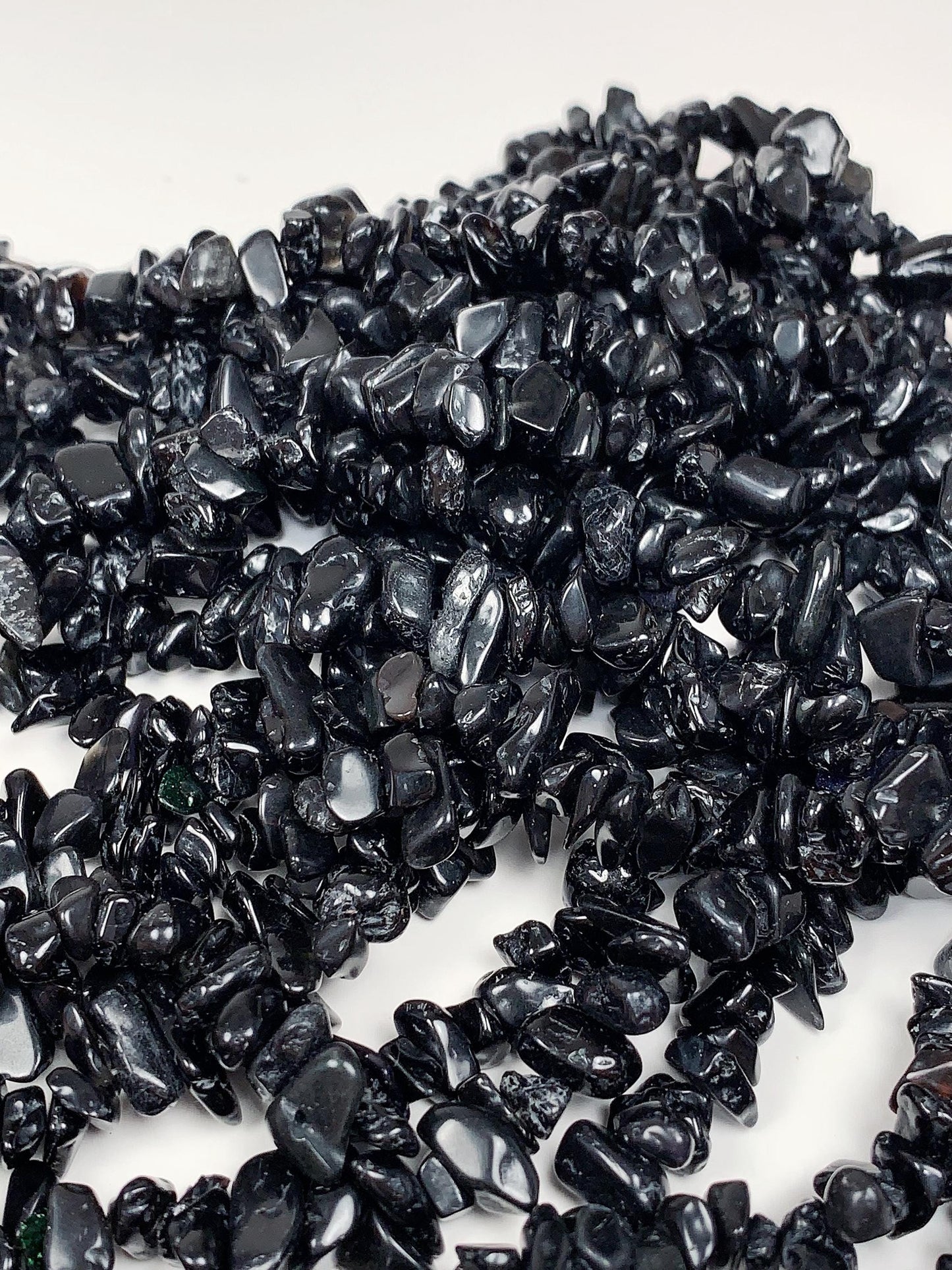 Black Tourmaline Nugget Beads: Genuine Gemstone Crystal Chips, 32" Strand