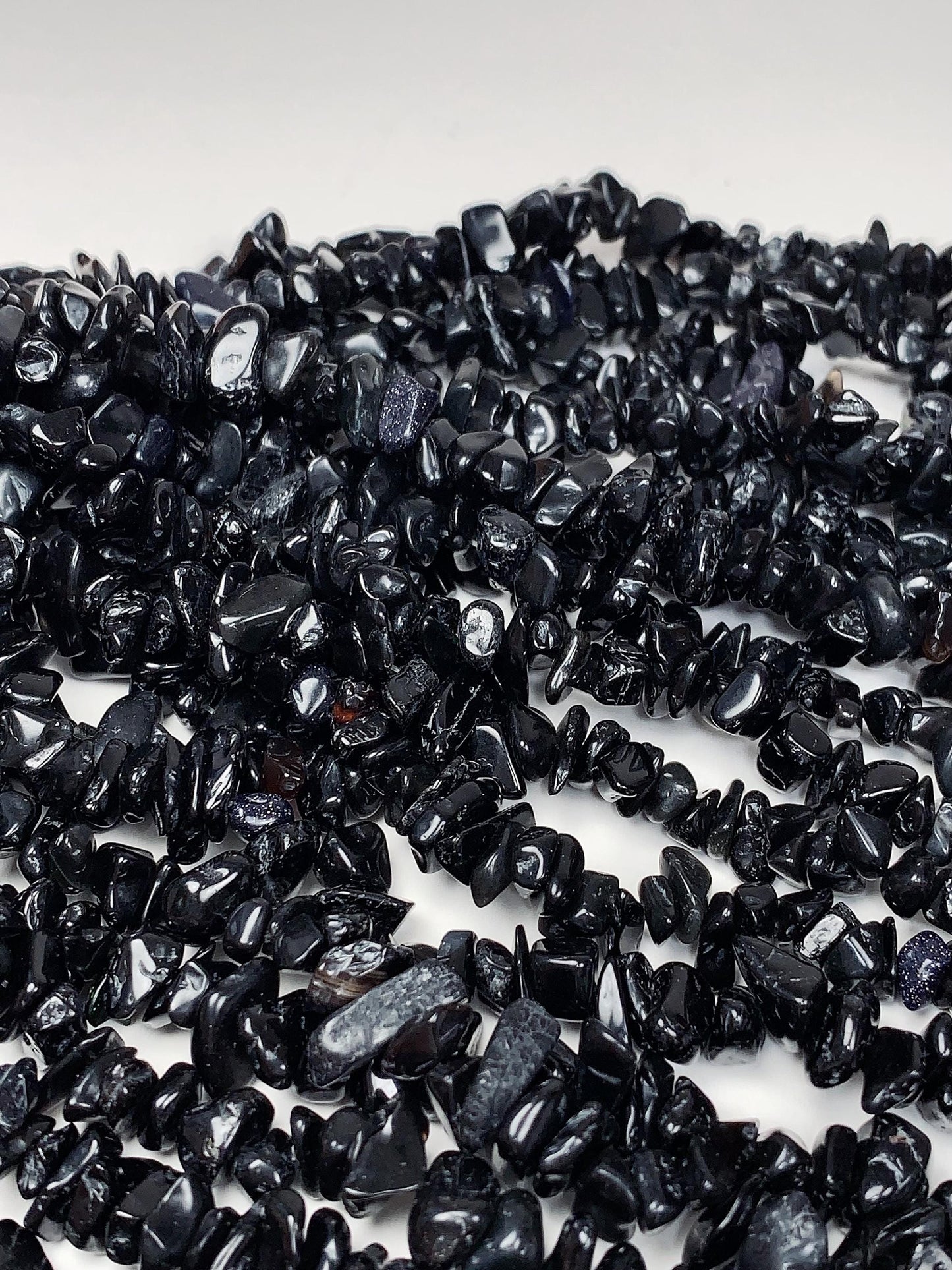 Black Tourmaline Nugget Beads: Genuine Gemstone Crystal Chips, 32" Strand