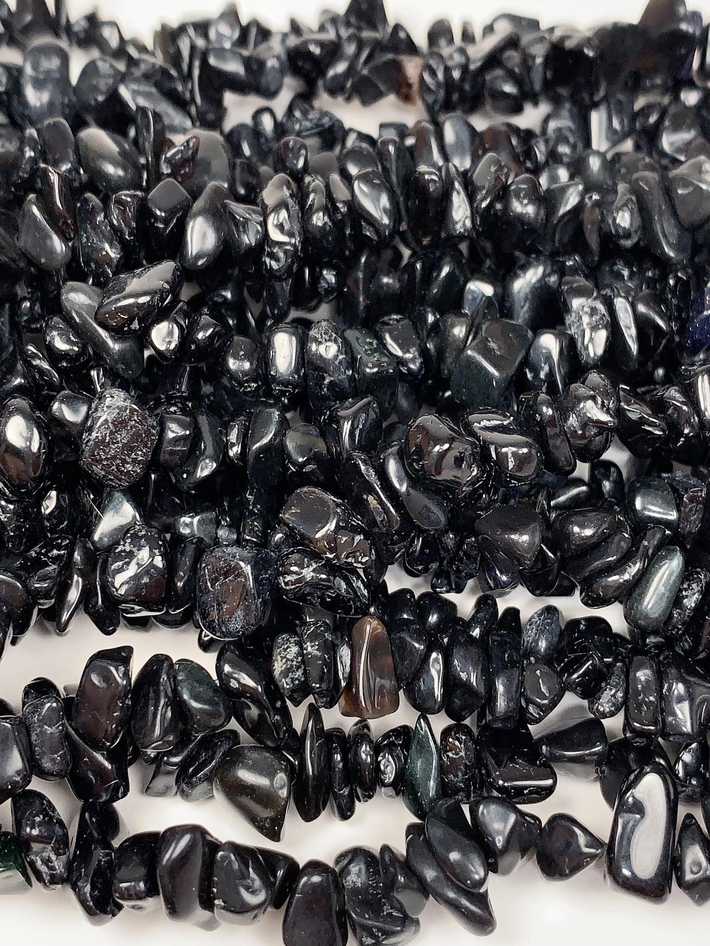 Black Tourmaline Nugget Beads: Genuine Gemstone Crystal Chips, 32" Strand