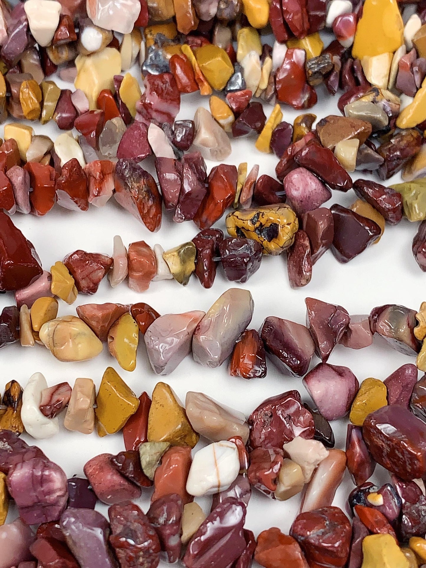 Mookaite Jasper Chip Beads: Natural Red Yellow Gemstone Nuggets, 32" Strand