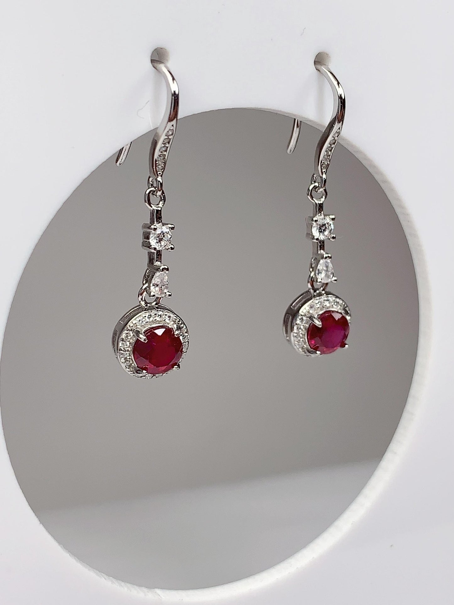Red Ruby Sterling Silver Earrings: 18k Gold Plated Dangle Earrings