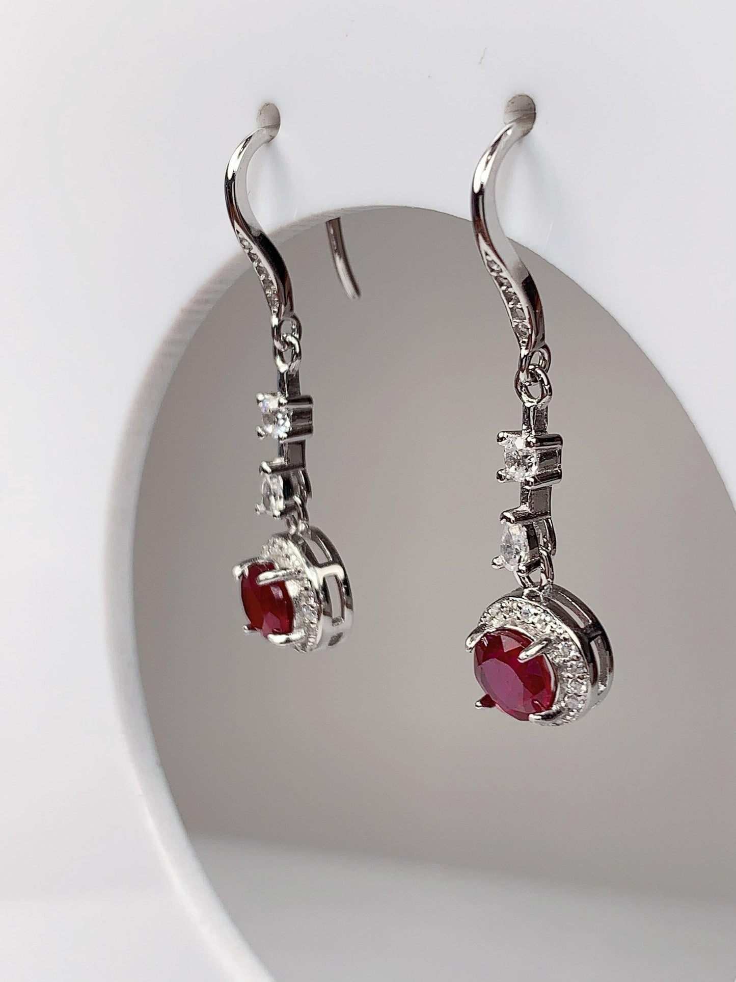 Red Ruby Sterling Silver Earrings: 18k Gold Plated Dangle Earrings