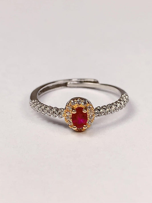 Oval Ruby Ring: 18K Gold Plated Sterling Silver Adjustable Band